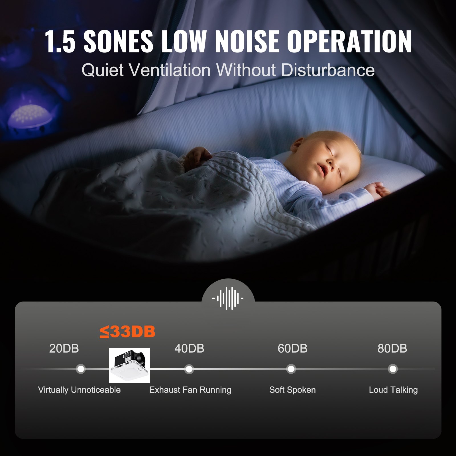 VEVOR Bathroom Exhaust Fan, 80 CFM High-Efficiency Ventilation, 1.5sones Manual - Image 4