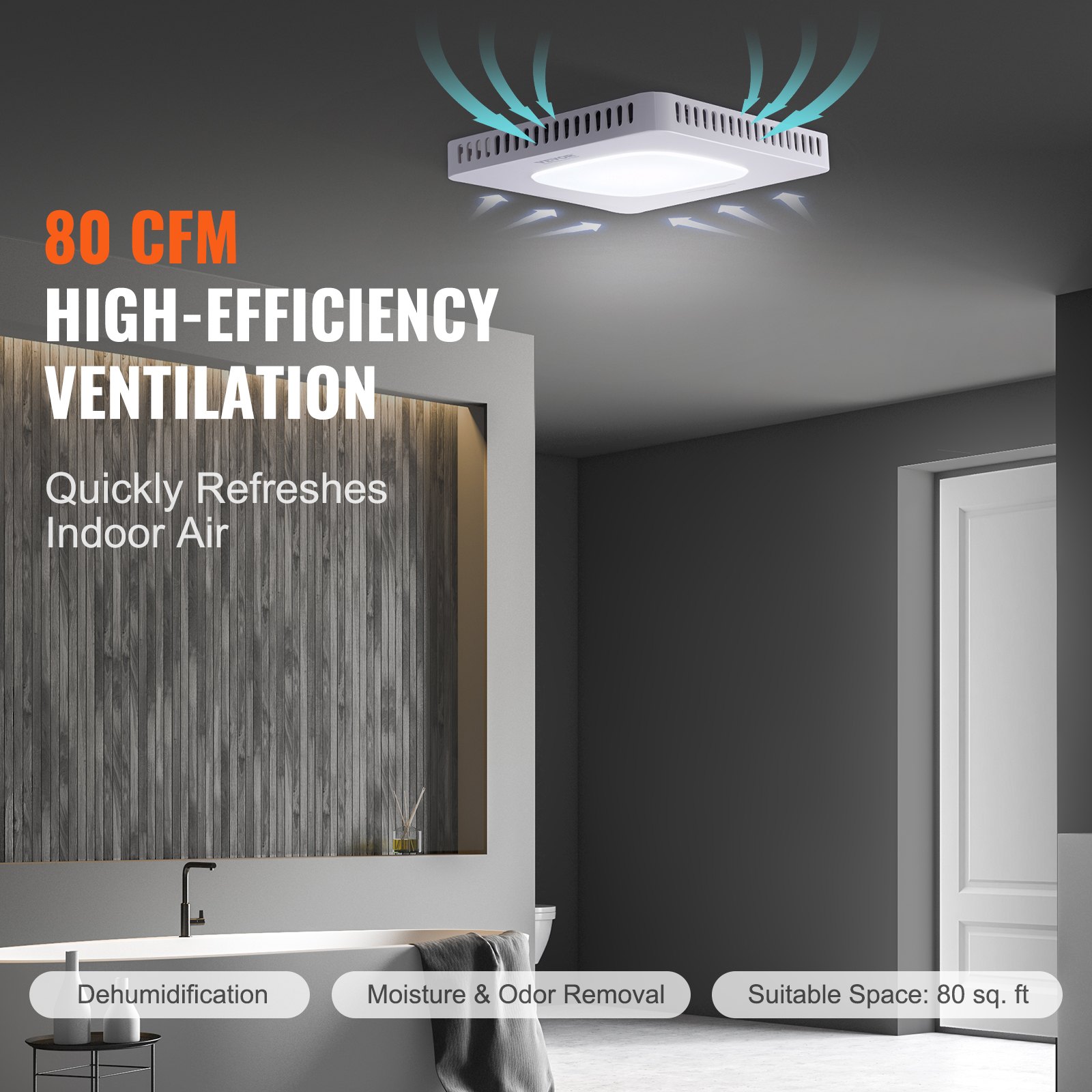 VEVOR Bathroom Exhaust Fan, 80 CFM High-Efficiency Ventilation, 1.5sones Manual - Image 5