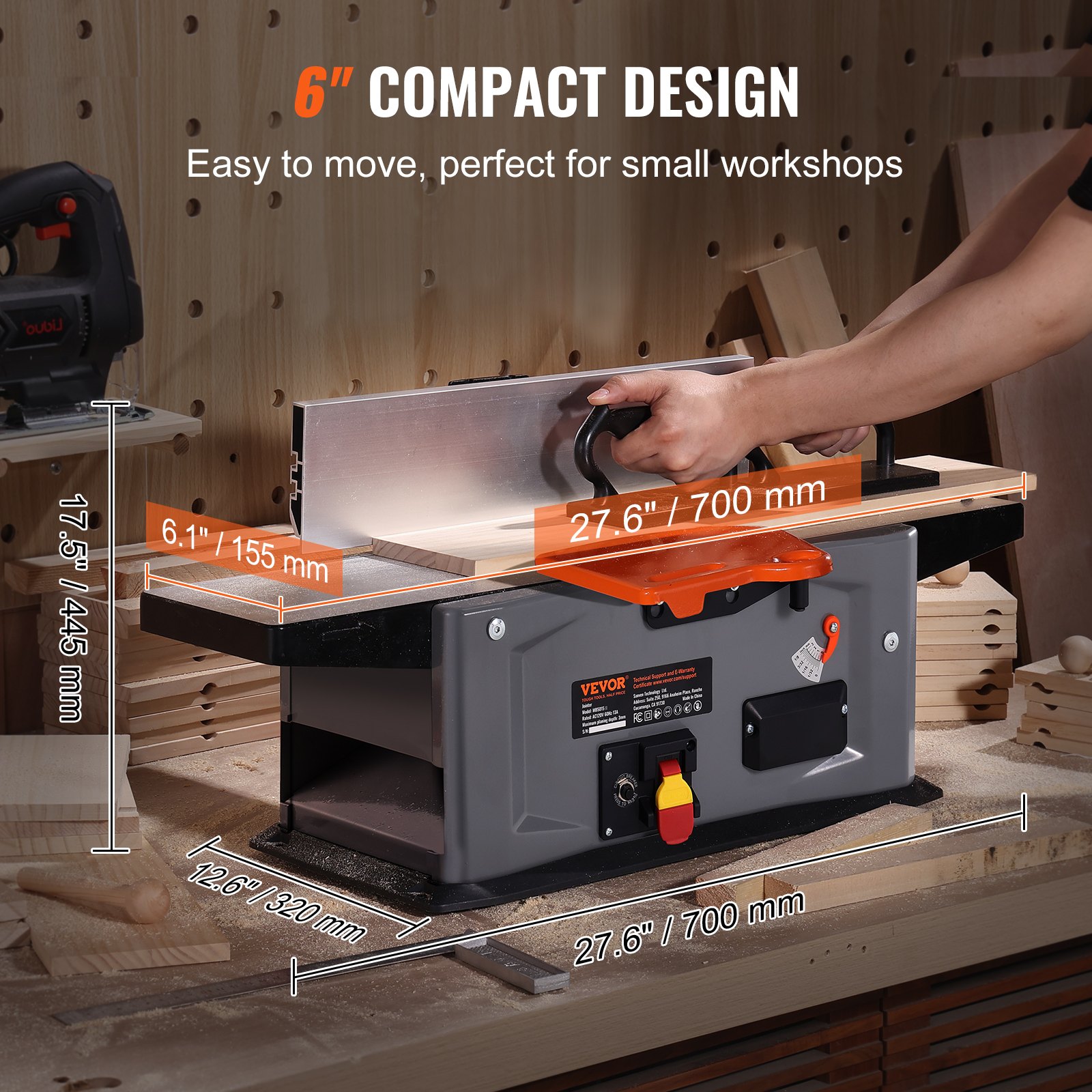 VEVOR Spiral Benchtop Jointer, 6 tommer, 1.5 HK 1000,0 RPM Manuel - Billede 4