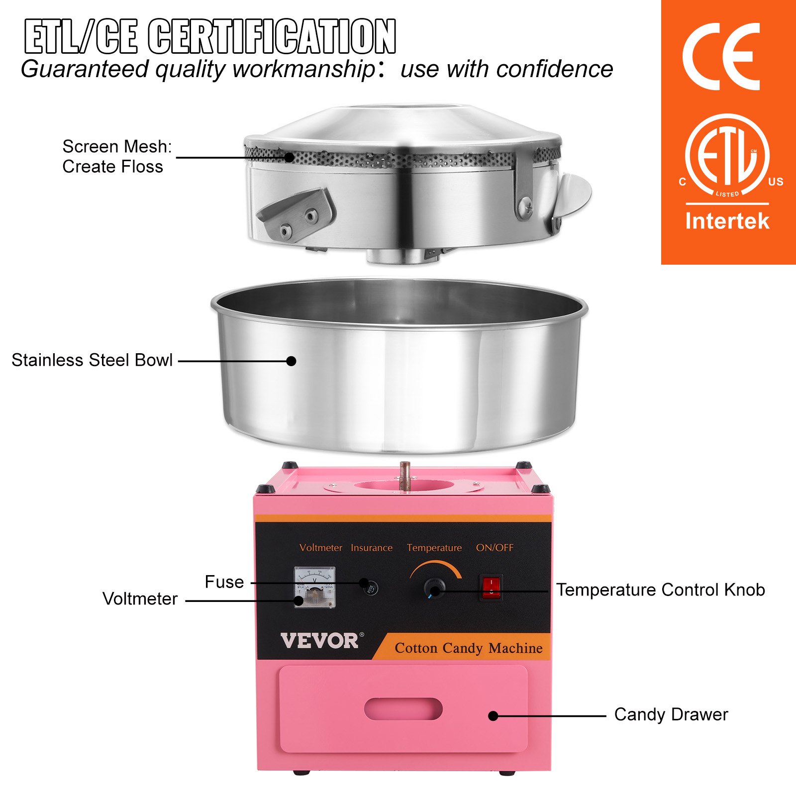 VEVOR Electric Cotton Candy Machine, 1000W Manual - Image 4