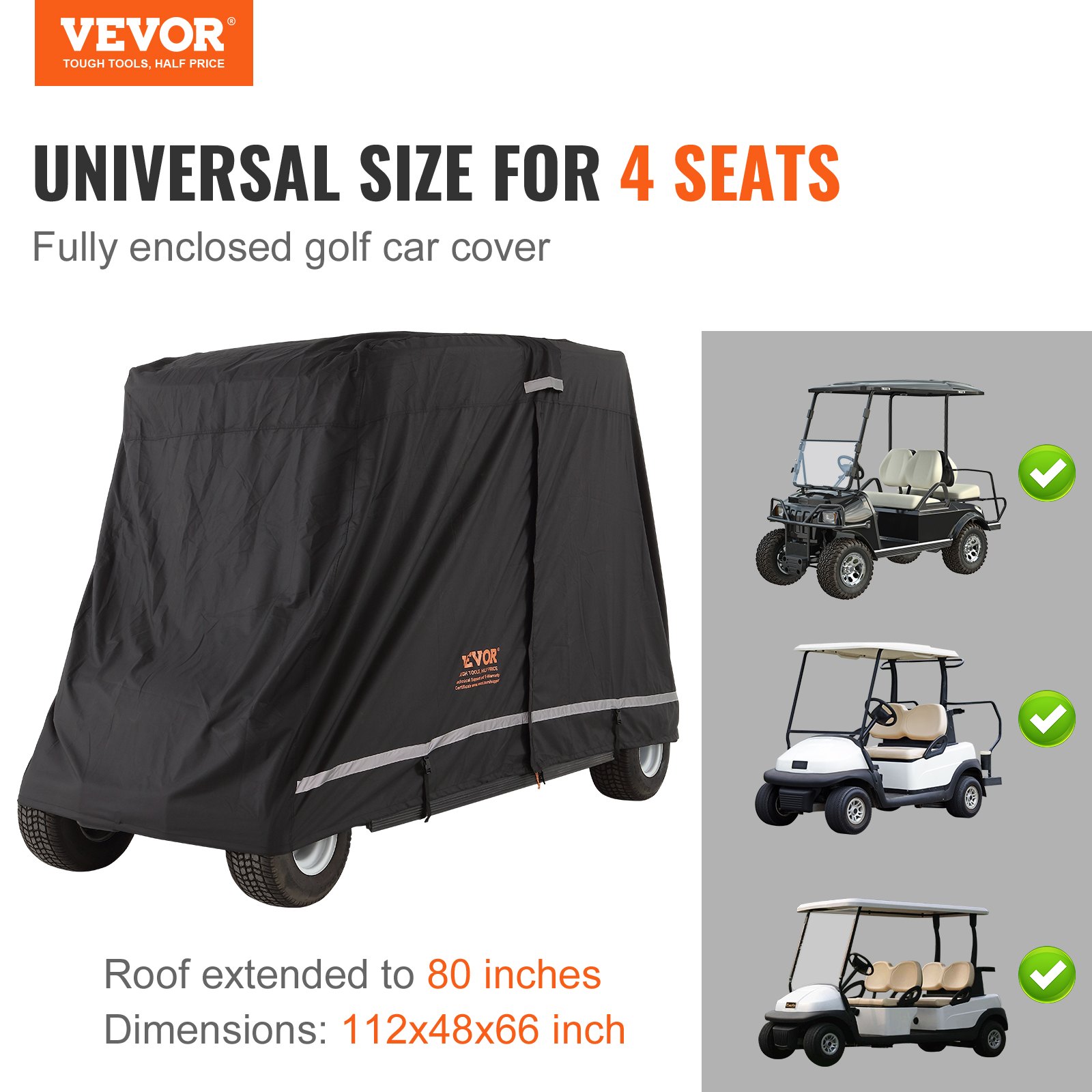 VEVOR 4 Passenger Golf Cart Cover, 600D Polyester Full Cover Manual - Image 2