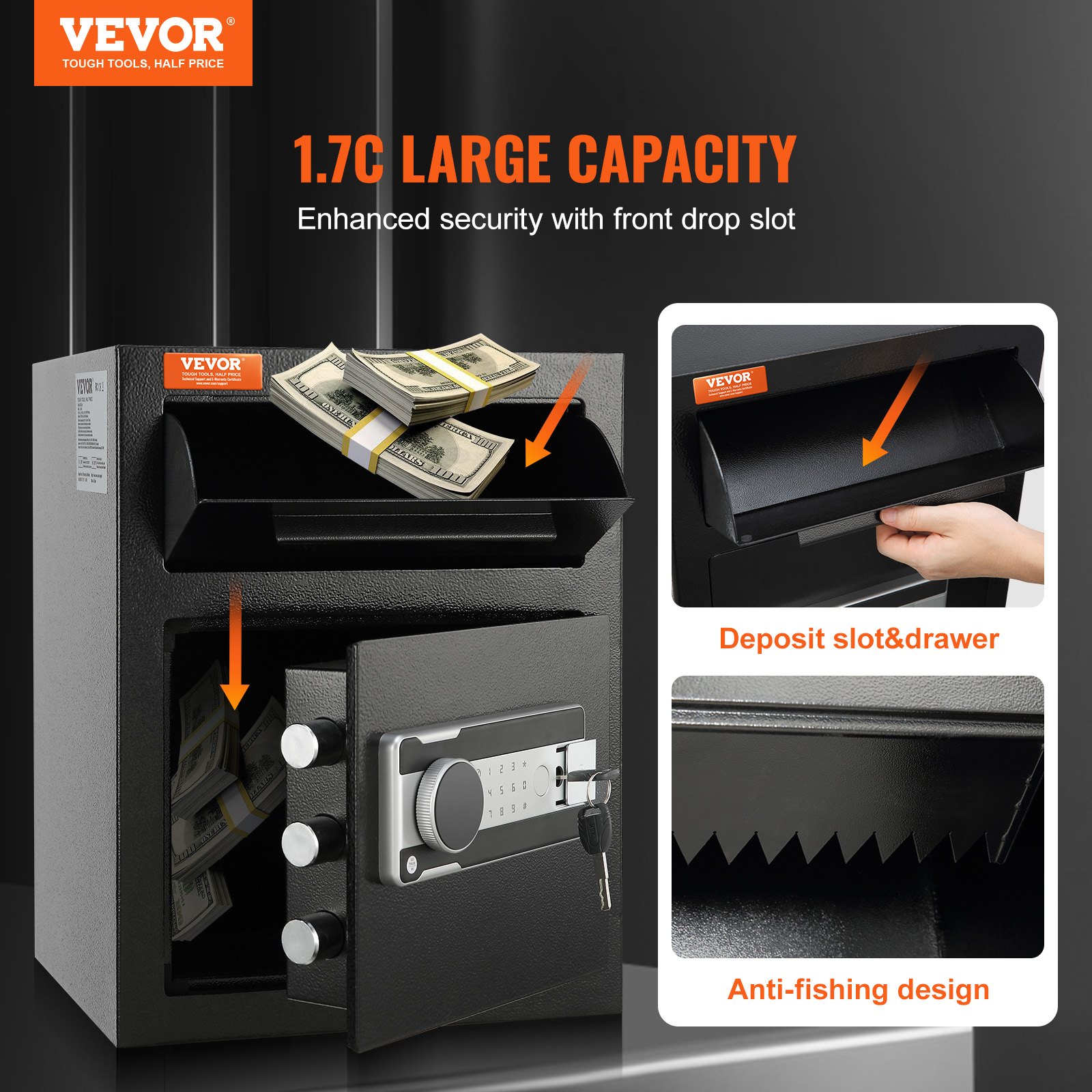 VEVOR 1.7 Cub Depository Safe, Deposit Safe with Drop Slot Manual - Image 2