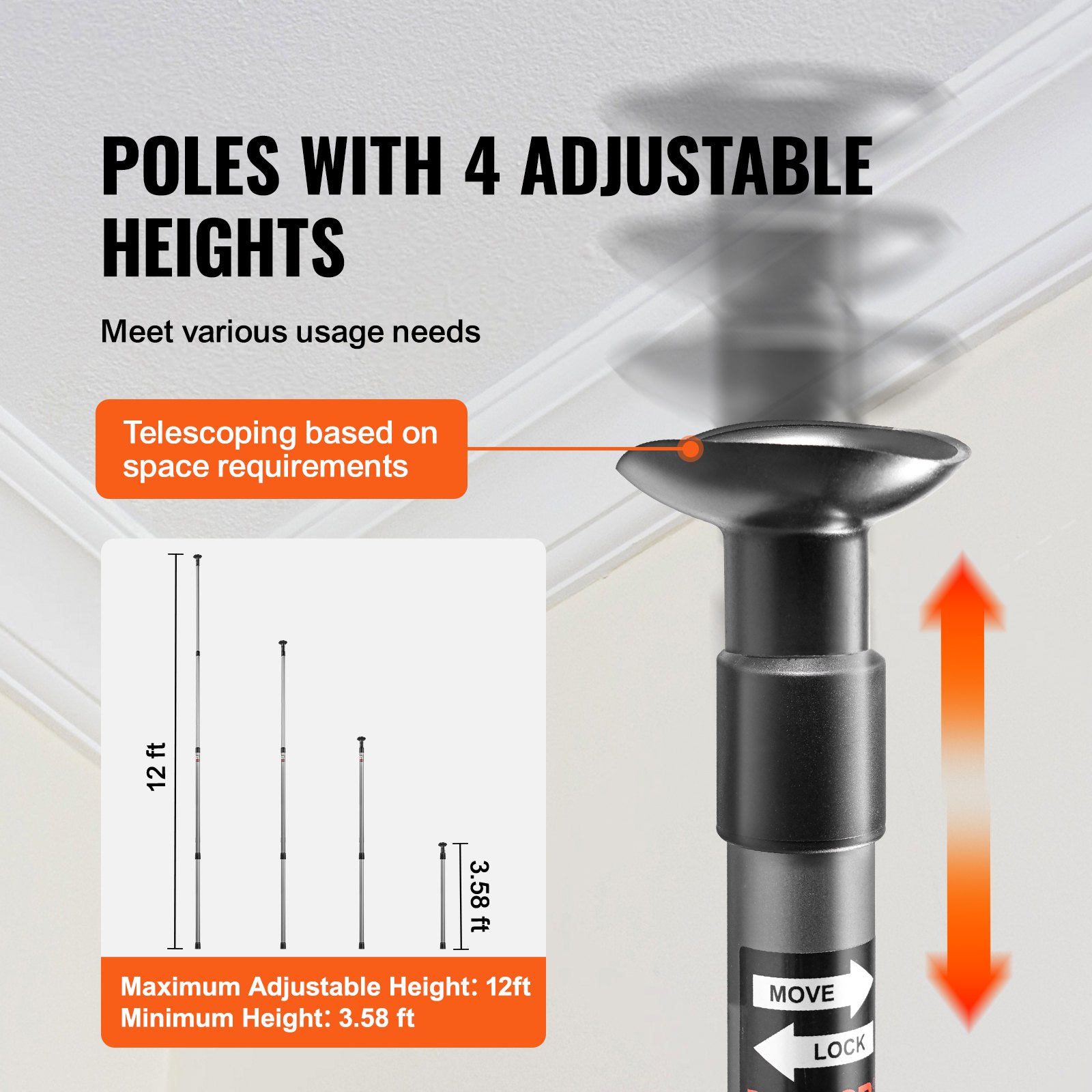 VEVOR Dust Barrier Poles 12 Ft with 4 Telescoping Poles Manual - Image 5