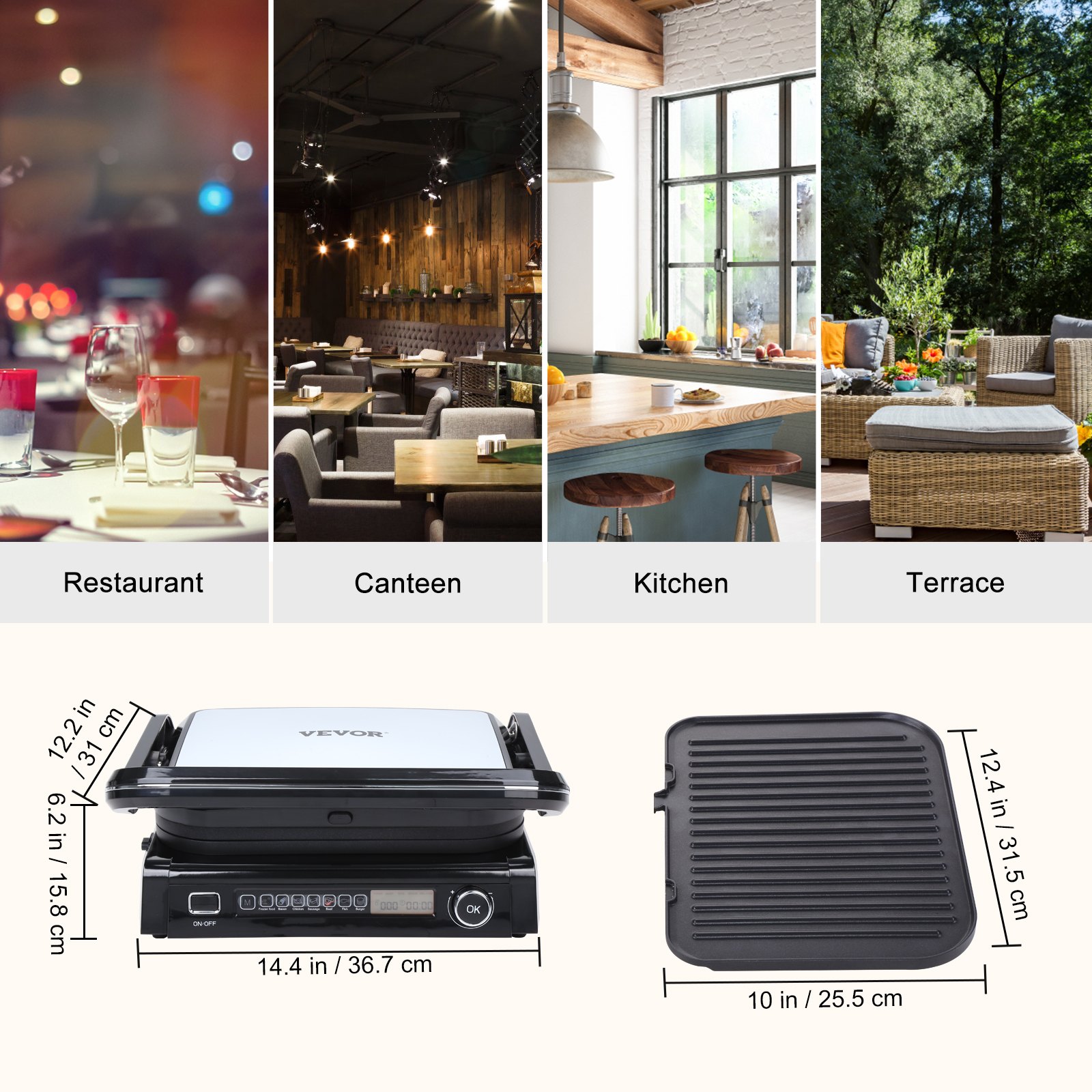 VEVOR 7 IN 1 Commercial Electric Griddle, 14.4" 1800W Manual - Image 7