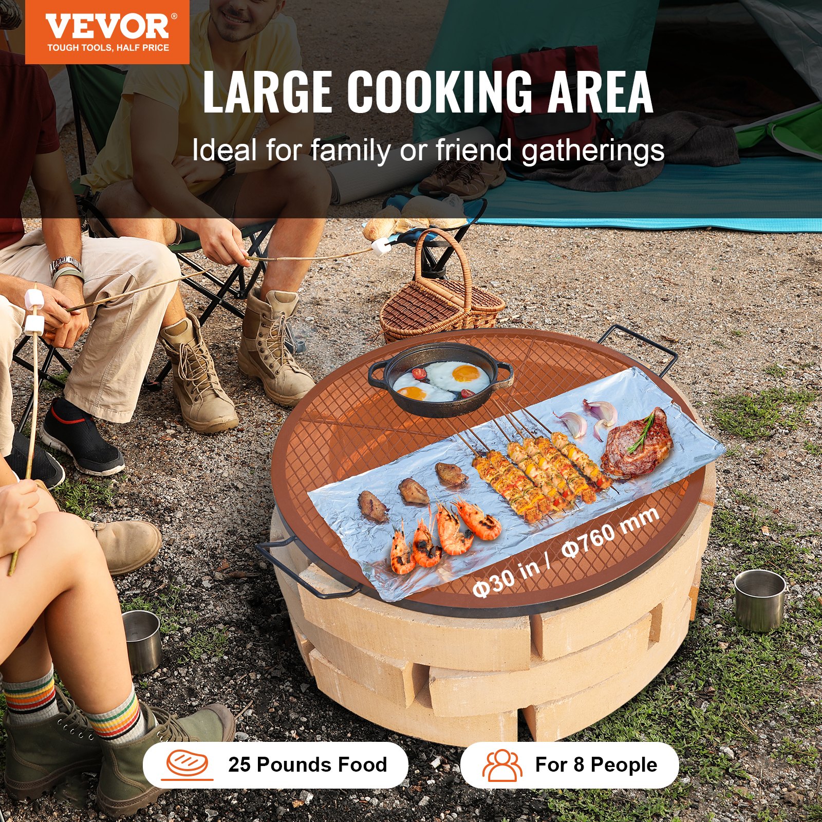 VEVOR X-Marks Fire Pit Grill Grate, Round Cooking Grate 30 Inch Black Manual - Image 2