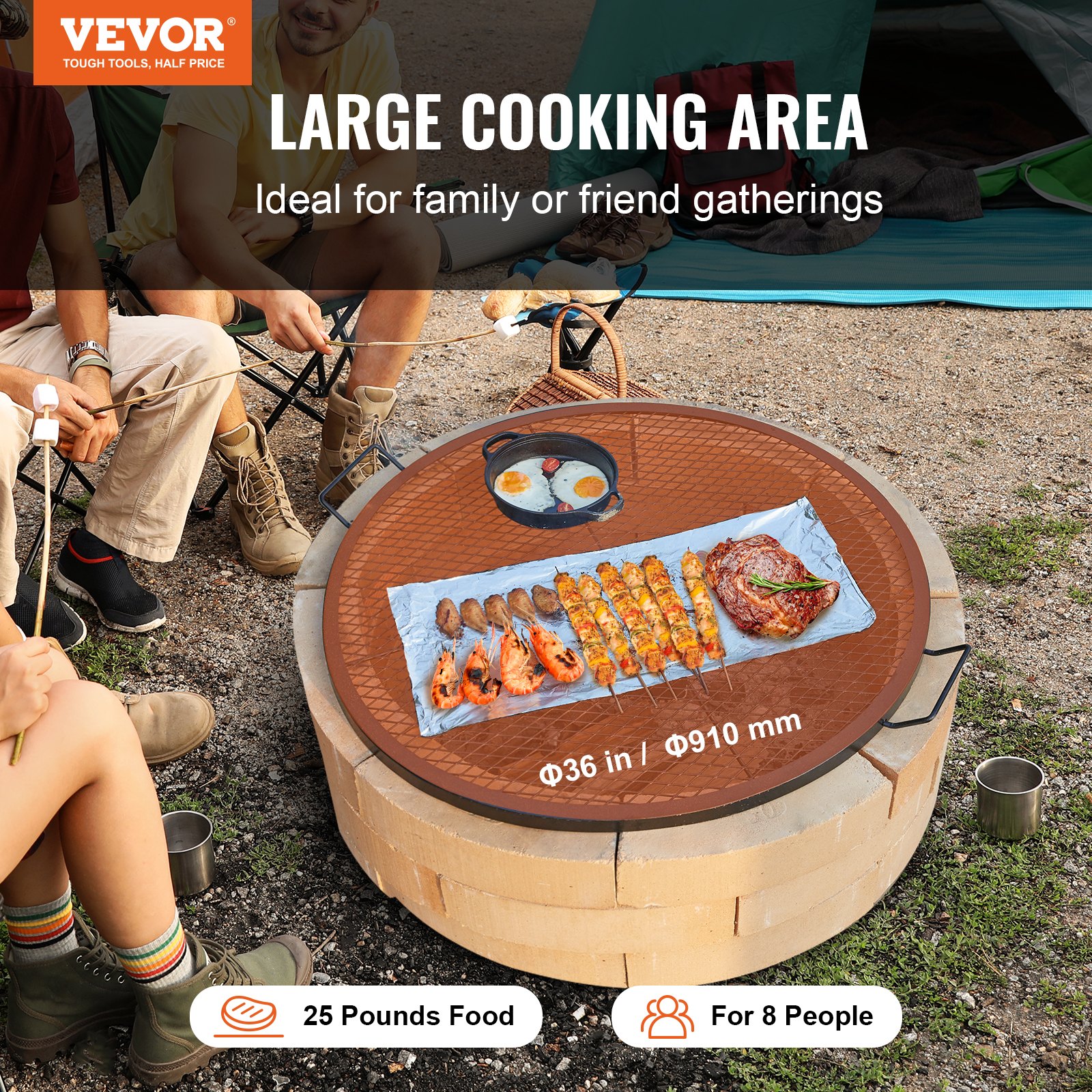 VEVOR X-Marks Fire Pit Grill Grate, Round Cooking Grate 36 Inch Black Manual - Image 2