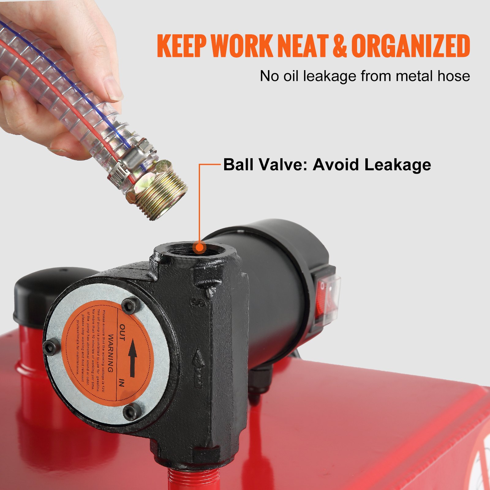 VEVOR 30 加仑燃油箱，手动，23.5 升/分钟，180W 便携式 3L便携式汽油罐 内置油管防腐蚀抗静电 适用于ATV UTV汽车摩托车 红色塑料燃料容器