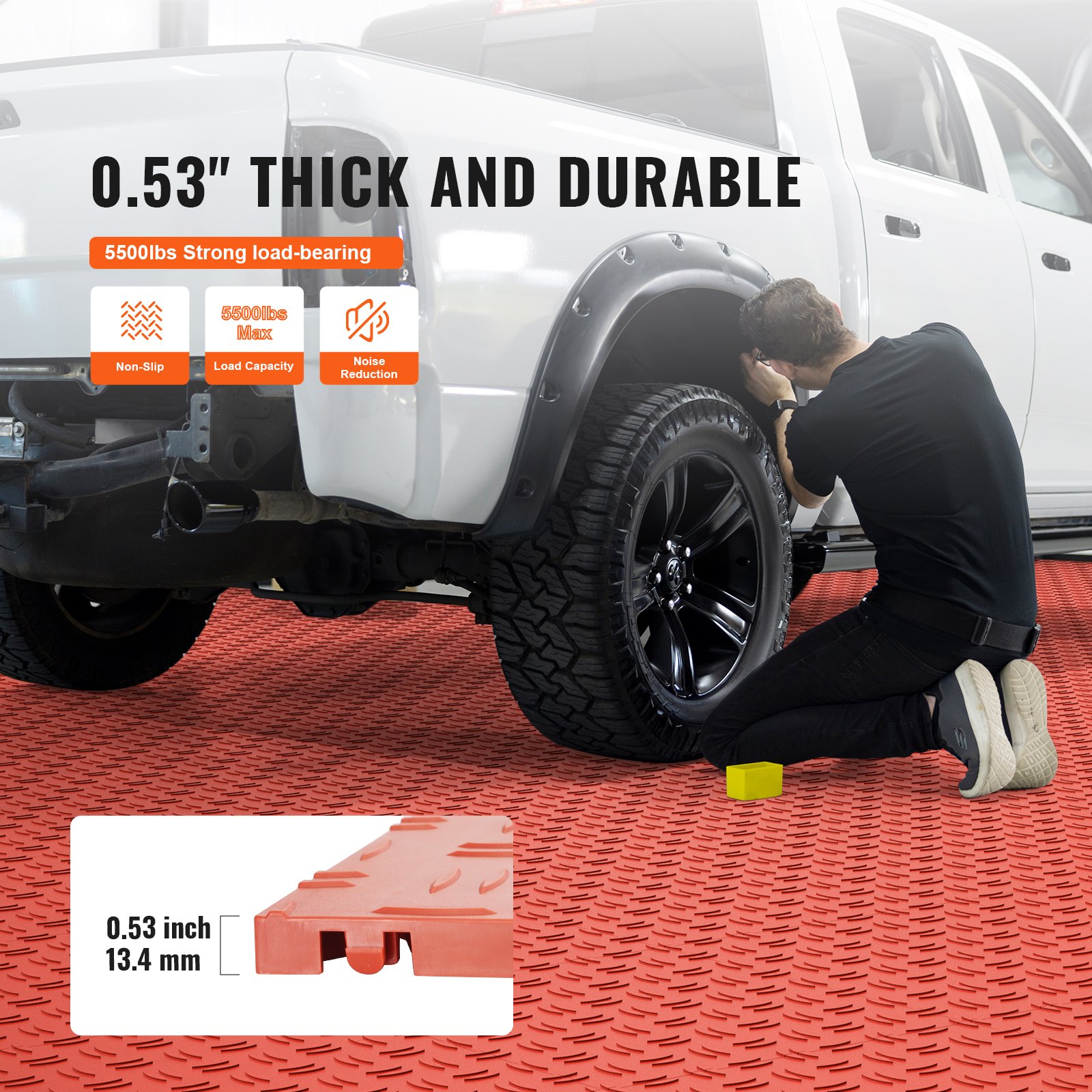 VEVOR Garage Tiles Interlocking, 12 x 12 x 0.53 inch 50 Pack Garage Floor Covering Tiles Red Manual - Image 3