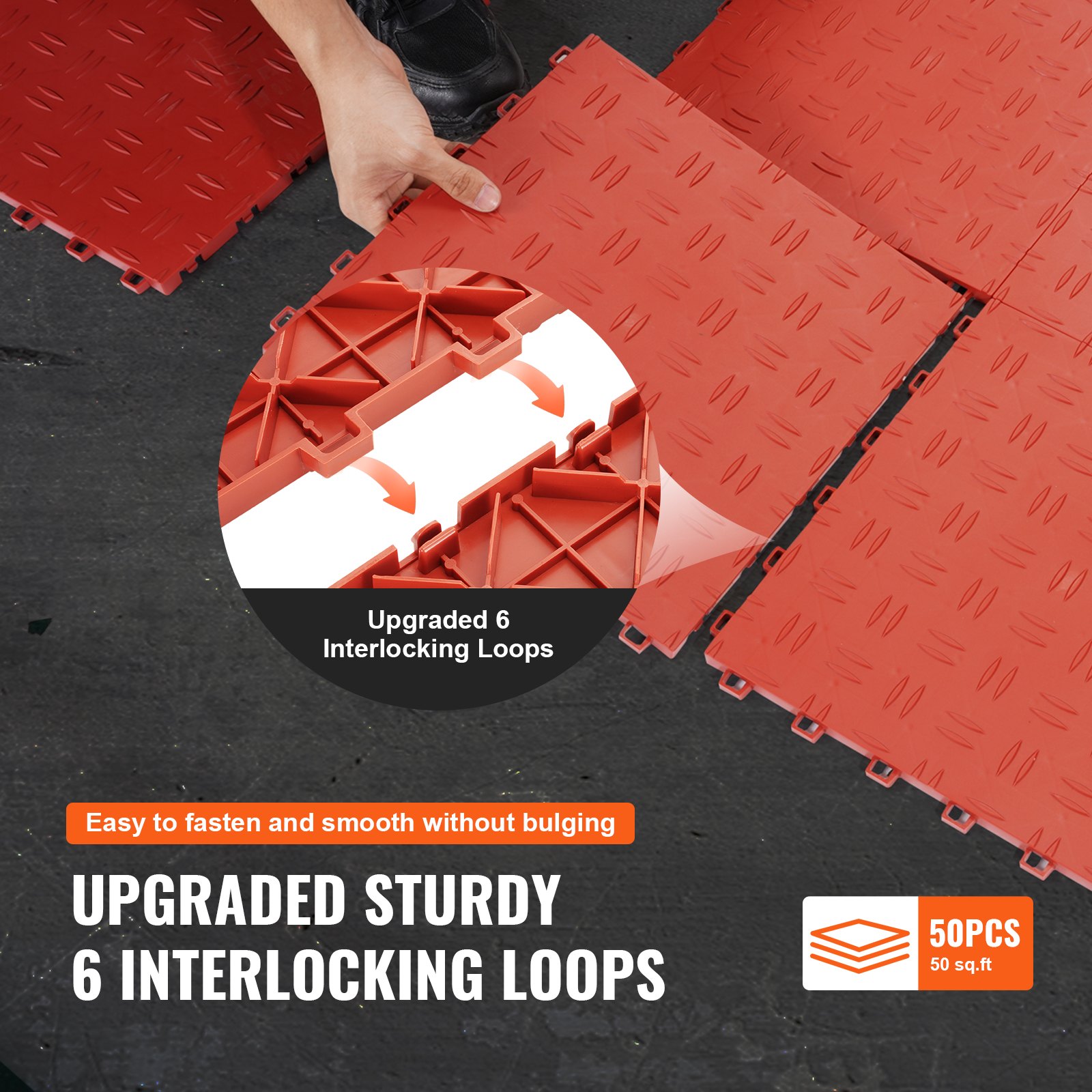 VEVOR Garage Tiles Interlocking, 12 x 12 x 0.53 inch 50 Pack Garage Floor Covering Tiles Red Manual - Image 6