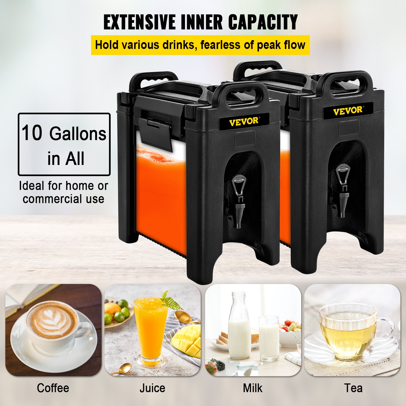 VEVOR Insulated Beverage Dispenser 2 PCS, 10 Gal, Black Manual - Image 3