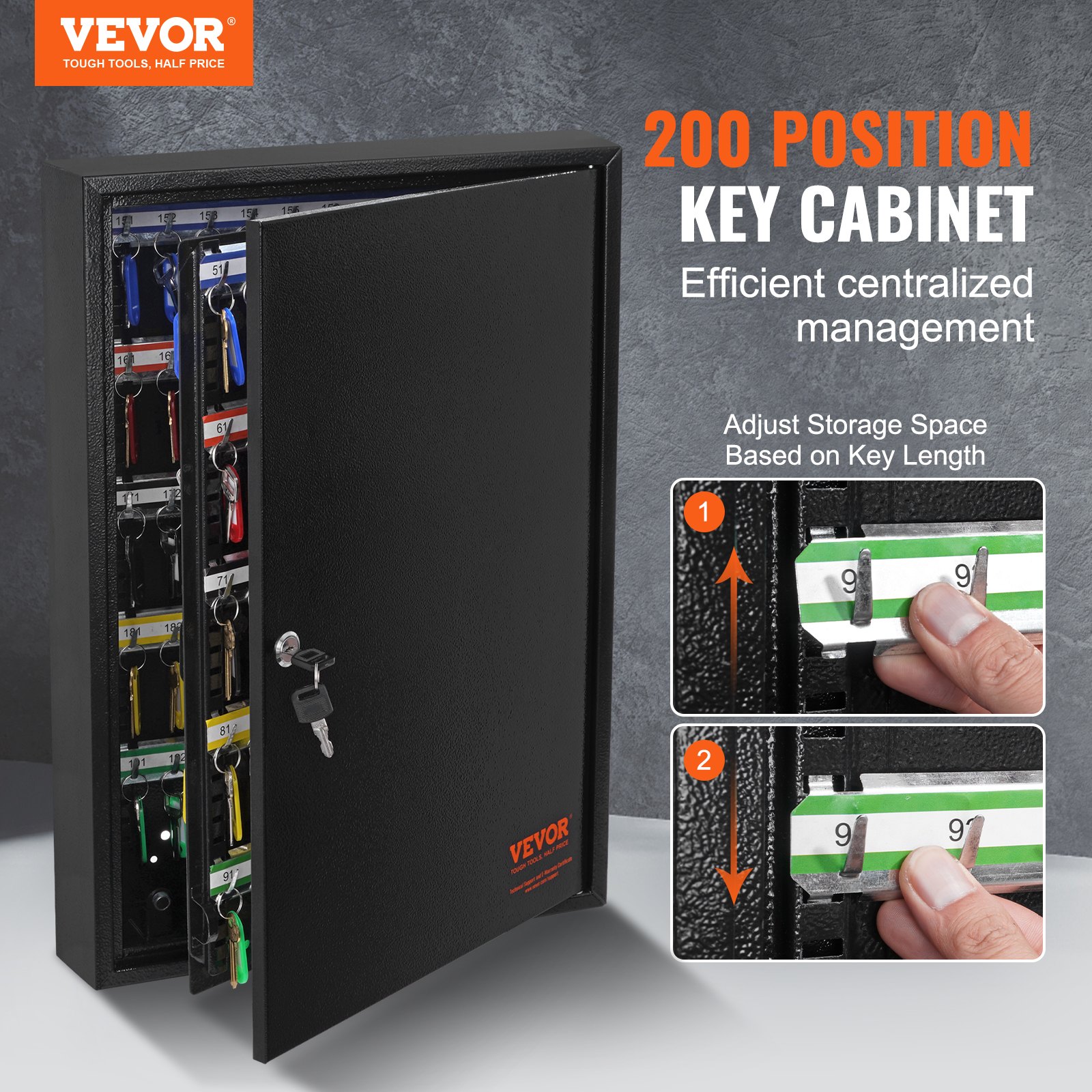 VEVOR 200-Key Cabinet, Key Lock Box with Adjustable Racks Manual - Image 2