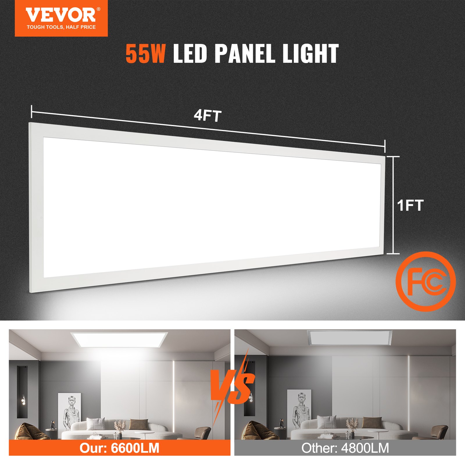 VEVOR 2 Pack 1x4 FT LED fladskærmslys, 6600LM 55W Manual - Billede 2