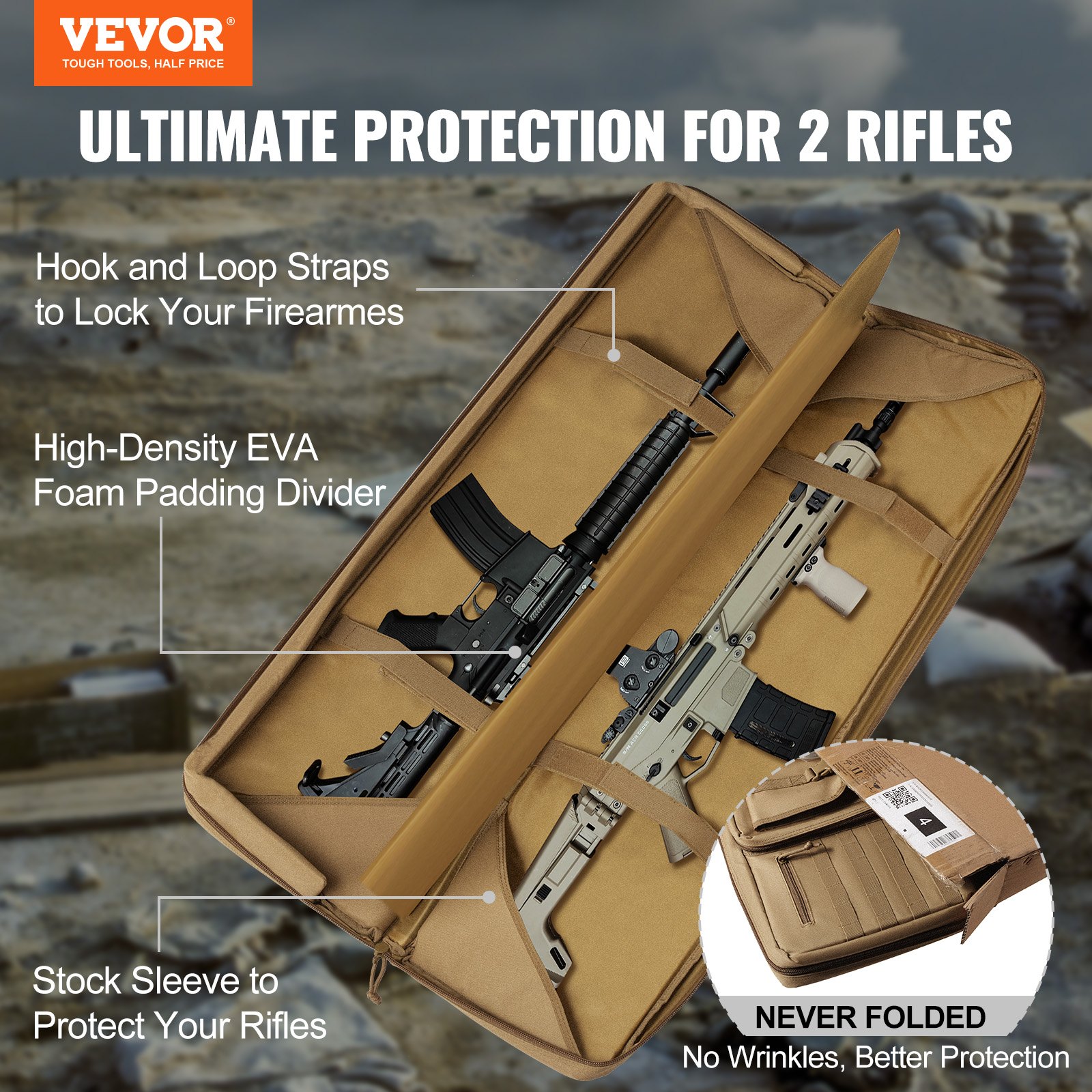 VEVOR Tactical Range Bag, 42 tommer Tactical Double Skydevåbentaske Manual - Billede 2