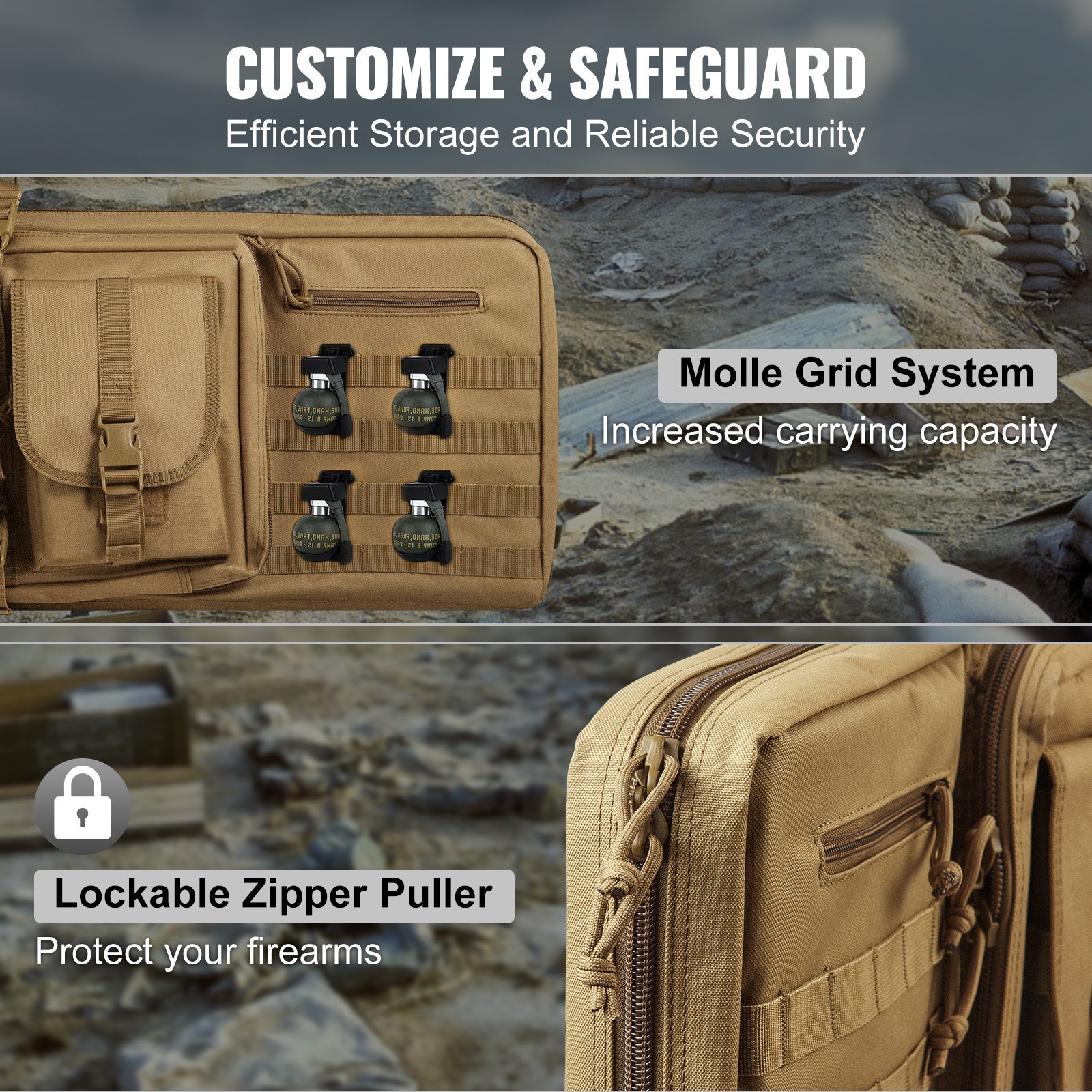 VEVOR Tactical Range Bag, 42 tommer Tactical Double Skydevåbentaske Manual - Billede 3