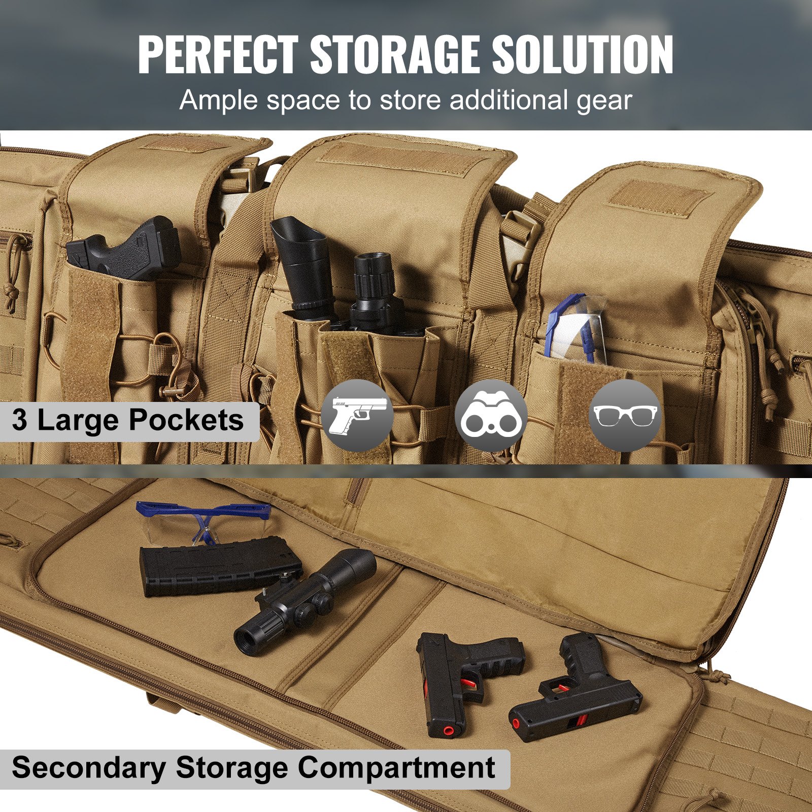 VEVOR Tactical Range Bag, 42 tommer Tactical Double Skydevåbentaske Manual - Billede 4