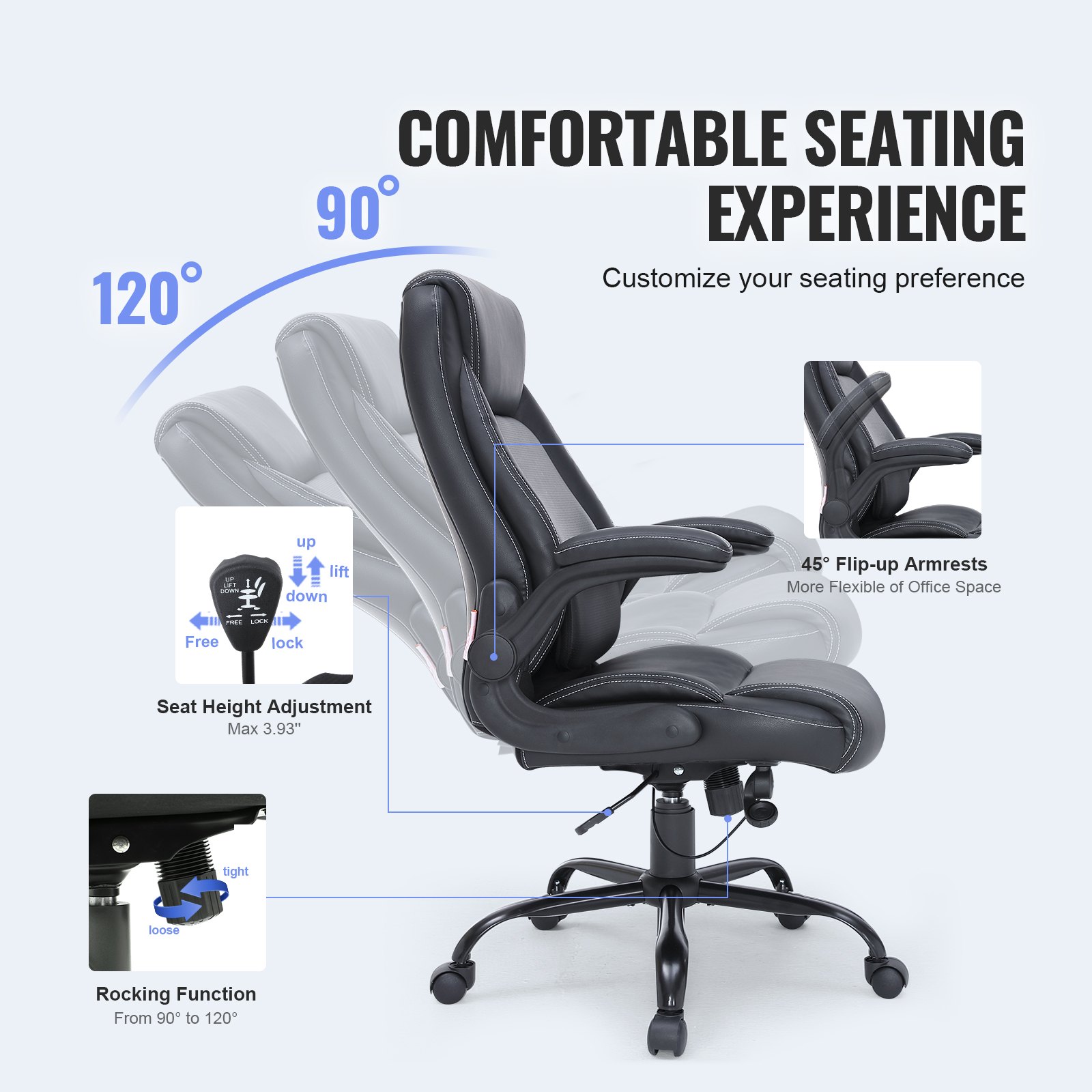 VEVOR Executive Office Chair with Cutting-edge Adjustable Lumbar Support Manual - Image 6