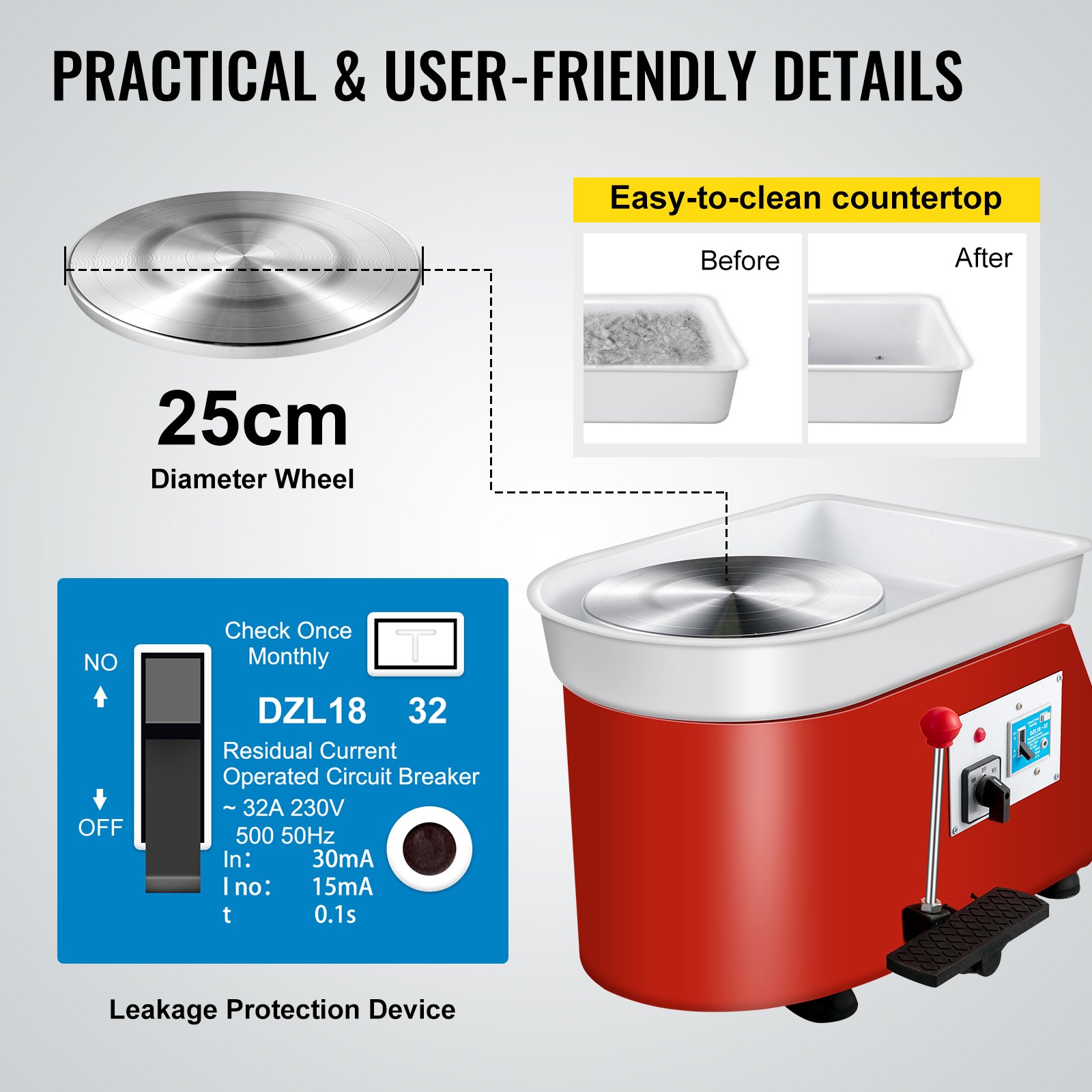 VEVOR Pottery Wheel 25cm Pottery Forming Machine 250W Manual - Image 4