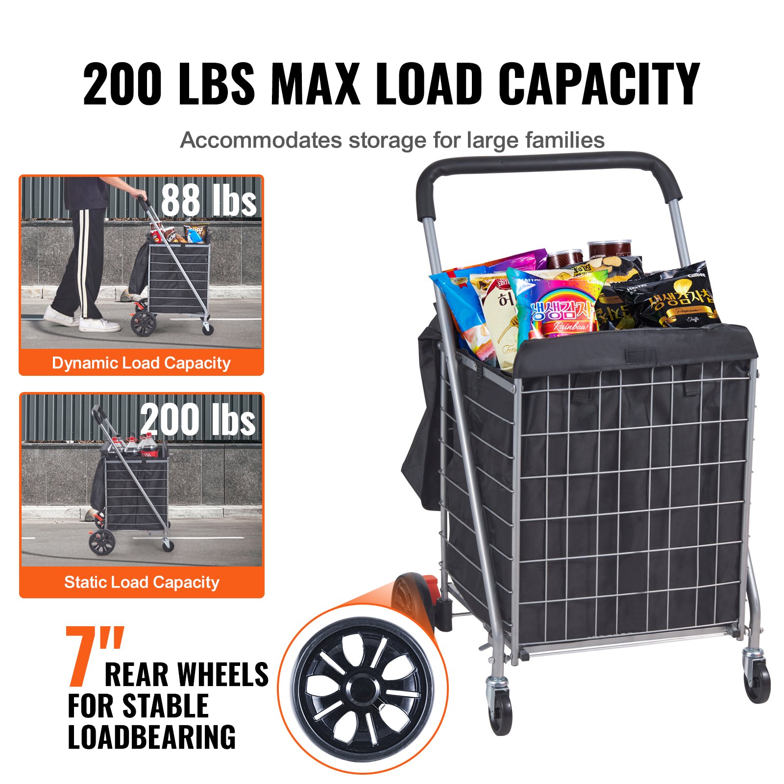 VEVOR Folding Shopping Cart, 200 lbs Max Load Capacity Manual - Image 3