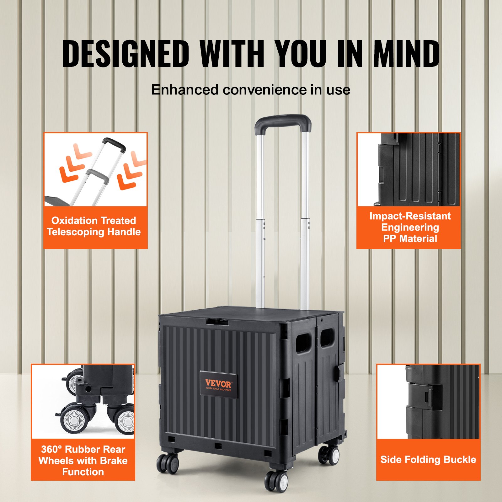 VEVOR Foldable Utility Cart, 110 lbs Load Capacity Black Manual - Image 3