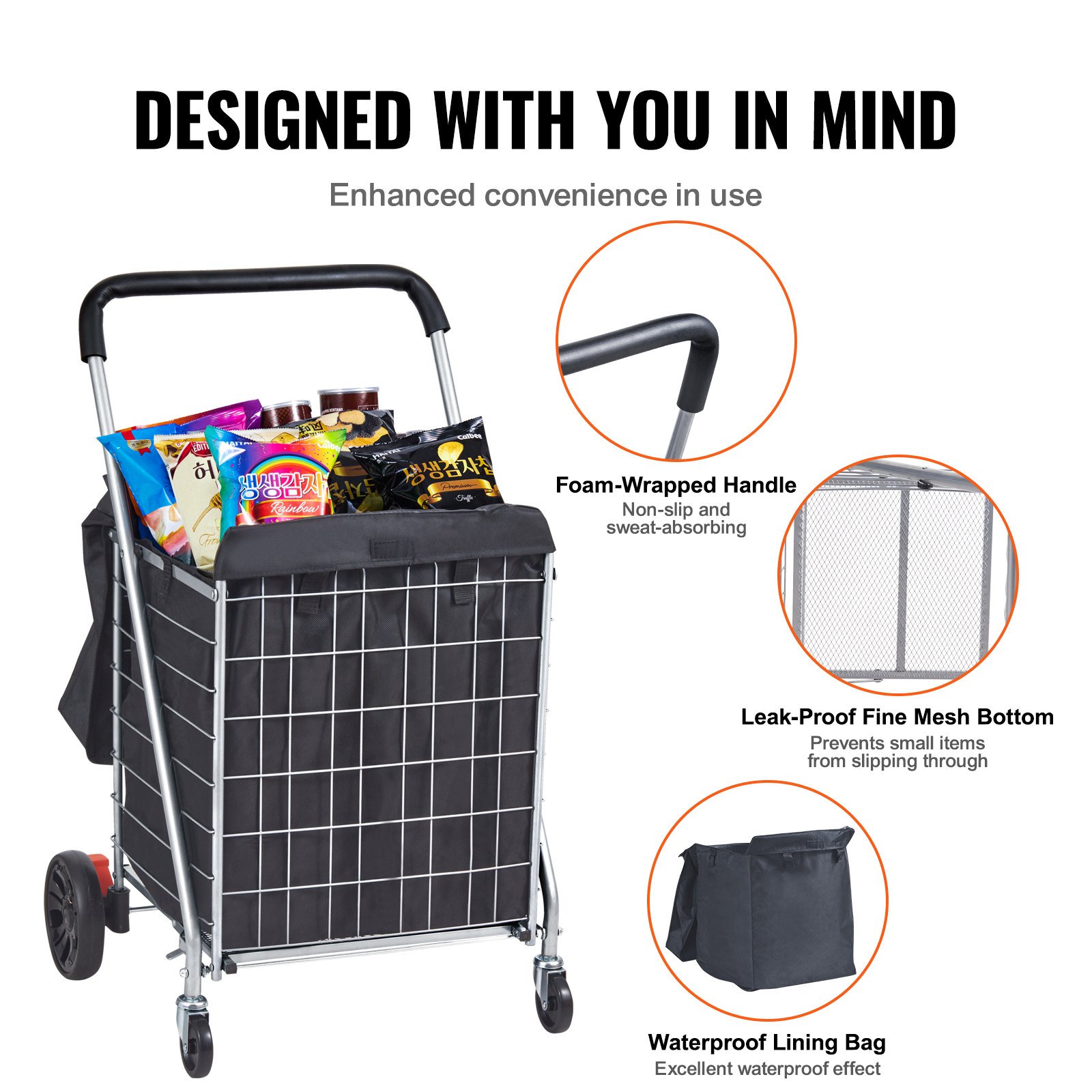 VEVOR Folding Shopping Cart, 200 lbs Max Load Capacity Manual - Image 4