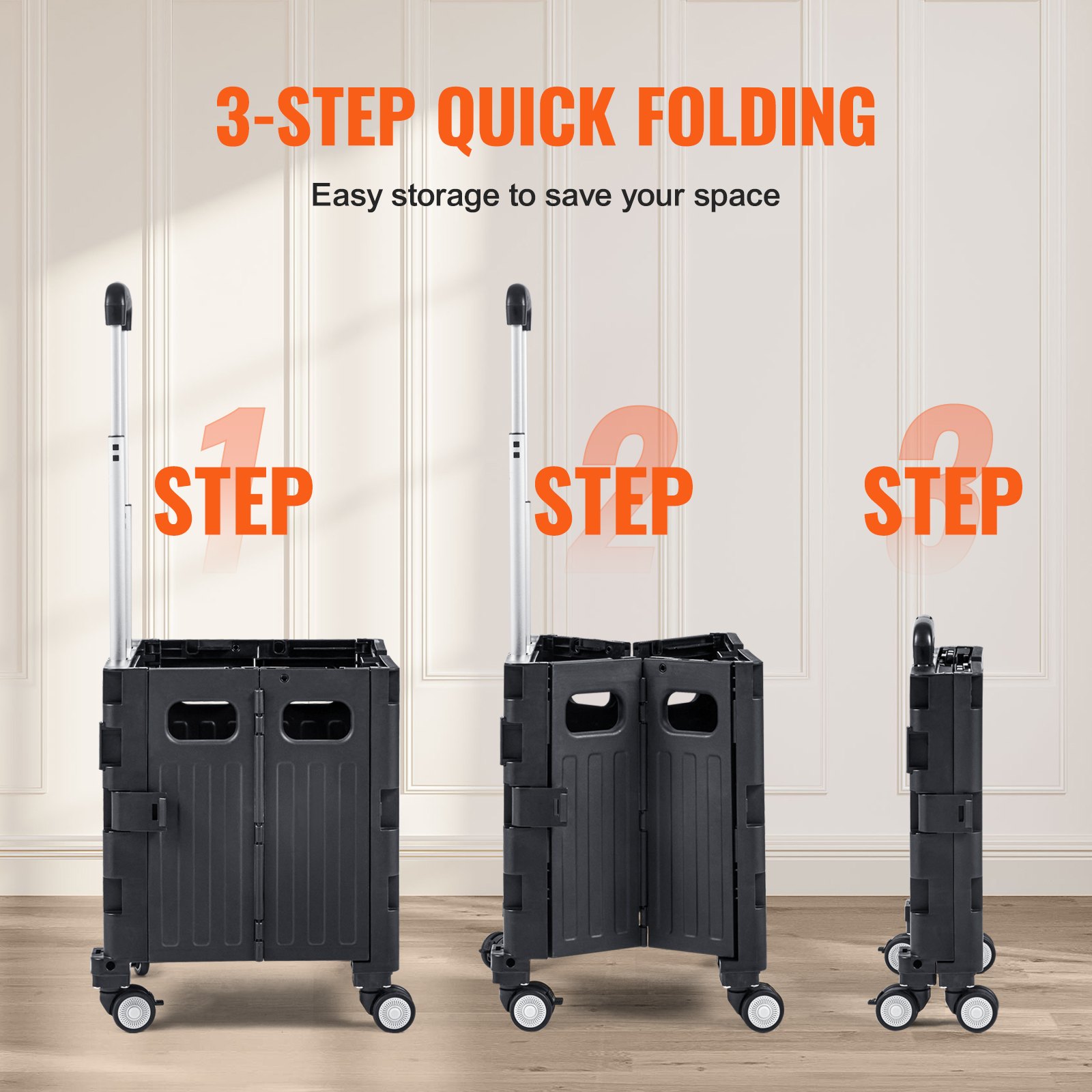 VEVOR Foldable Utility Cart, 110 lbs Load Capacity Black Manual - Image 4