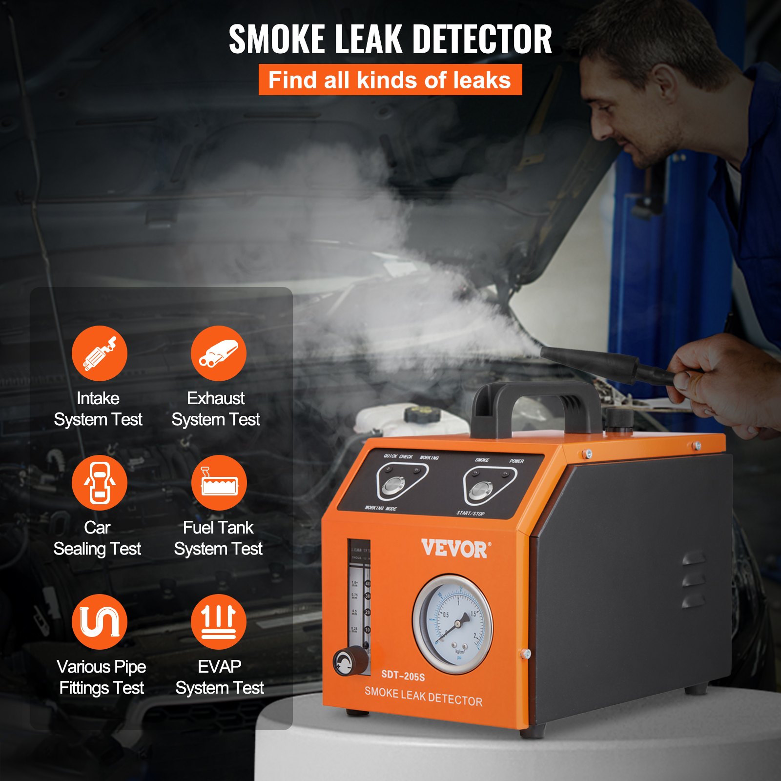 VEVOR Automotive Smoke Leak Detector Smoke Machine Tester EVAP Fuel Pipe System Manual - Image 2