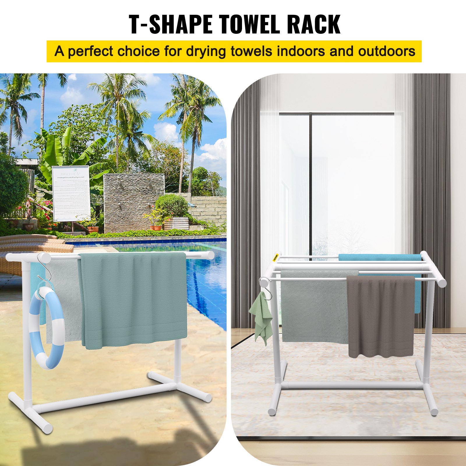 VEVOR Pool Towel Rack, 5 Bar, White Manual - Image 2