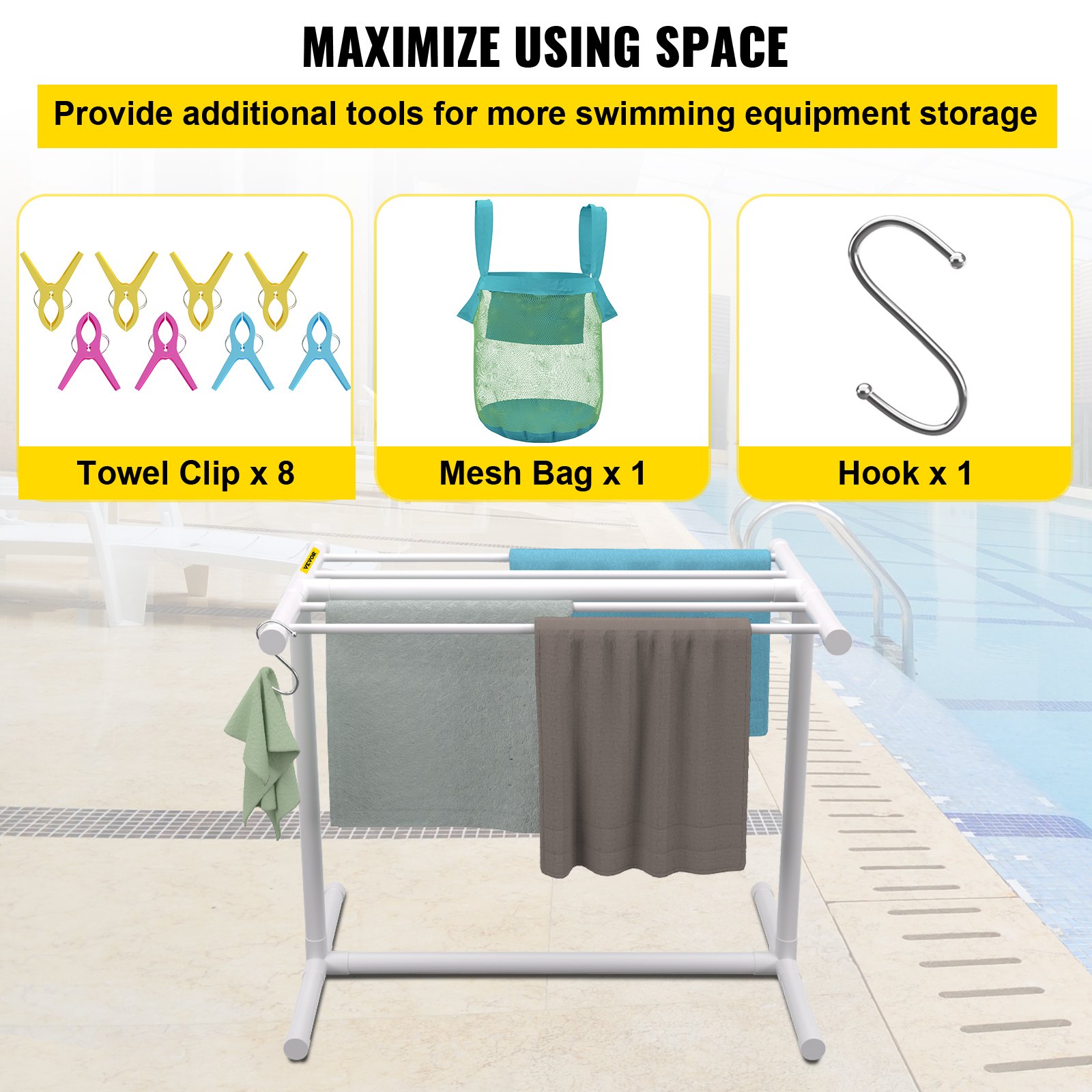 VEVOR Pool Towel Rack, 5 Bar, White Manual - Image 5