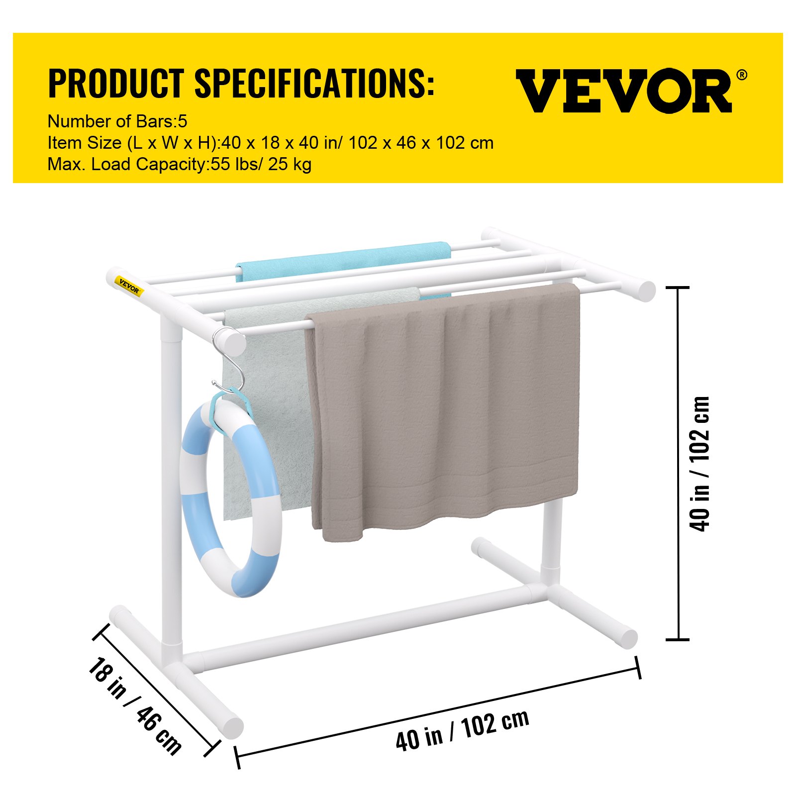 VEVOR Pool Towel Rack, 5 Bar, White Manual - Image 7