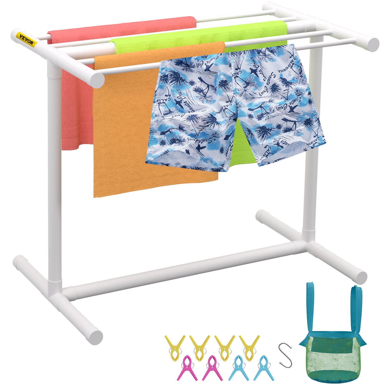 VEVOR Pool Towel Rack, 5 Bar, White Manual