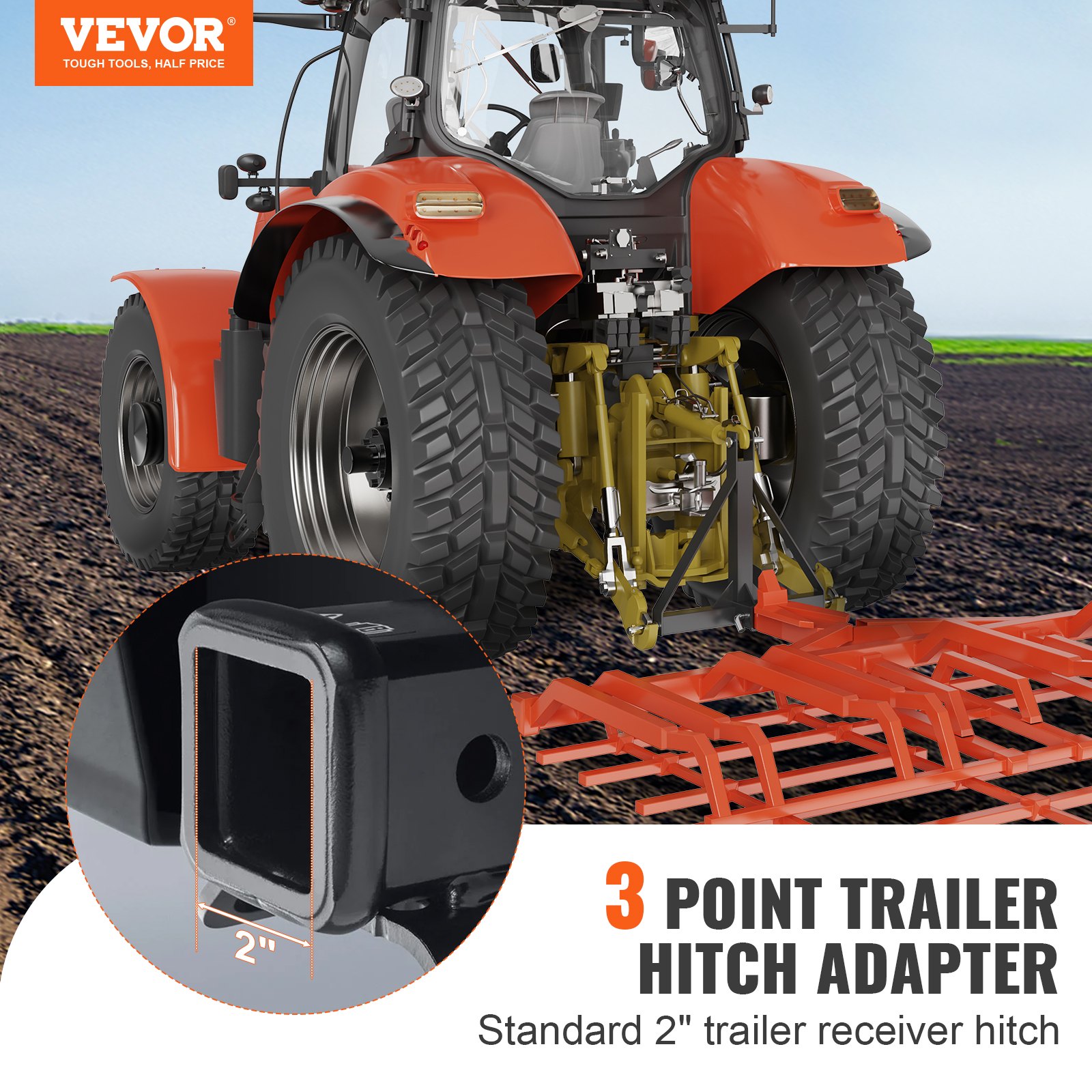 VEVOR 3 Point Hitch Receiver, 3 Point 2" Receiver Trailer Hitch Category 1 Tractor Manual - Image 2