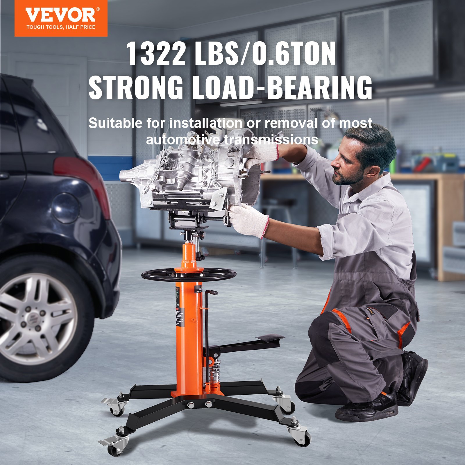 Vevor 1322 Lbs 2 Stage Hydraulic Transmission Jack With360°swivel Wheel