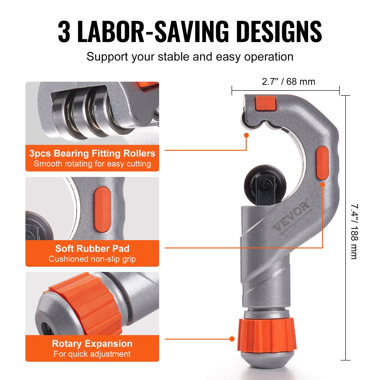 VEVOR 3PCS Tubing Cutter Set - Heavy Duty Pipe Cutter 3/16"-2"OD, Mini Tube Cutter 1/8"-7/8" Manual - Image 3
