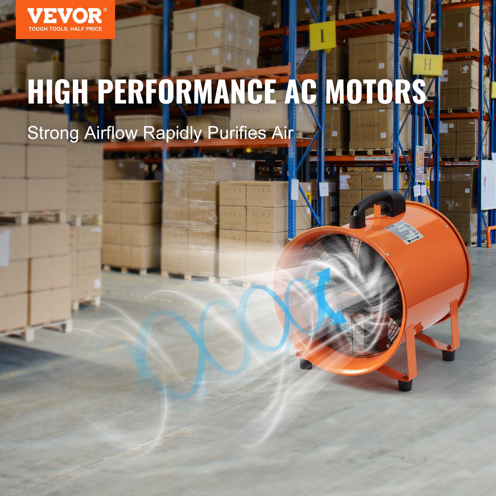 VEVOR Portable Ventilator, 8 inch Heavy Duty Cylinder Fan with 33ft Duct Hose Manual - Image 2