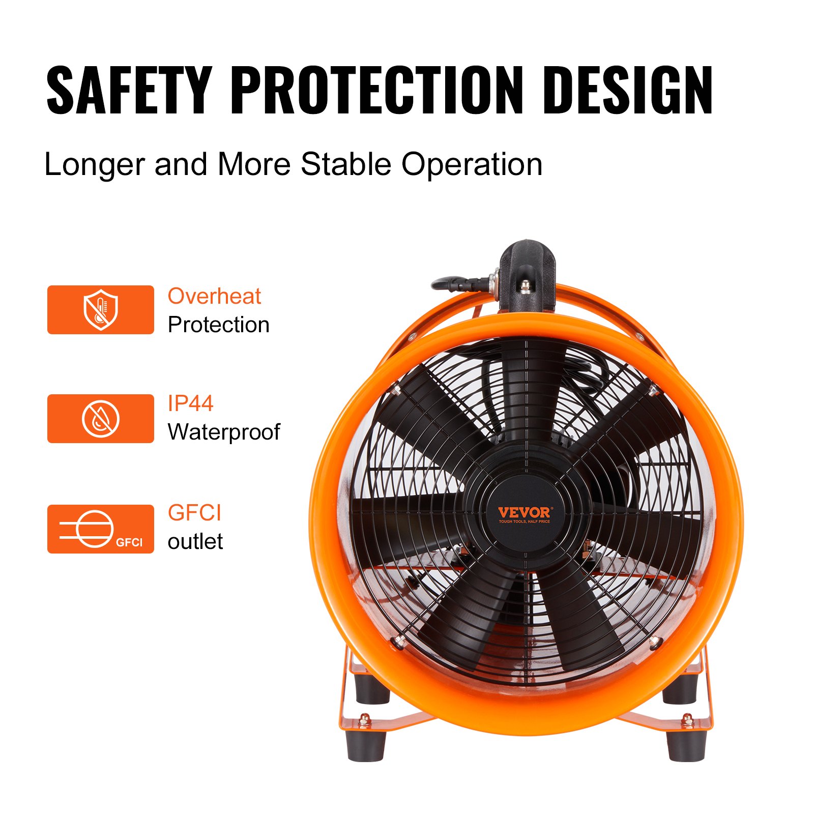 VEVOR Portable Ventilator, 8 inch Heavy Duty Cylinder Fan with 33ft Duct Hose Manual - Image 5