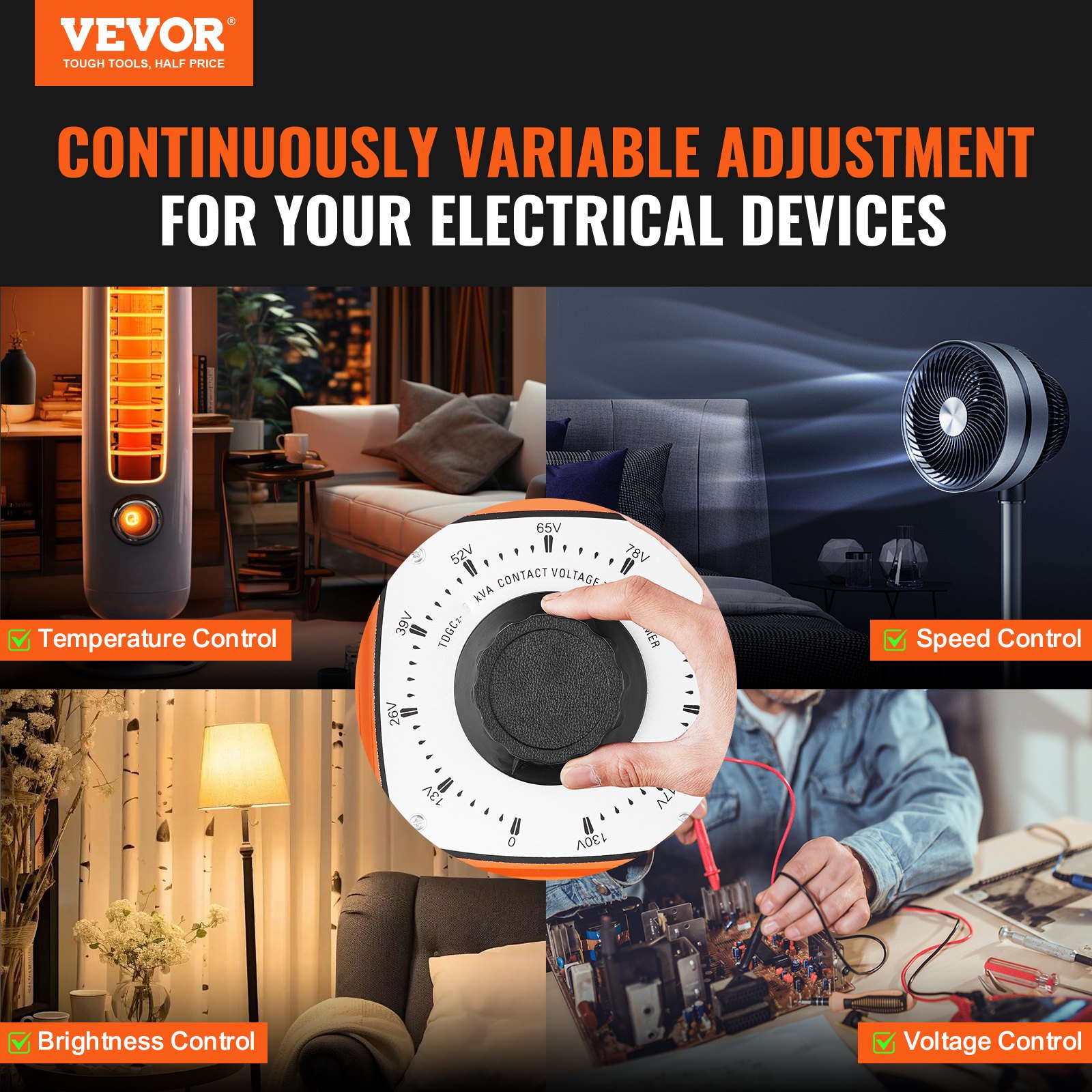 VEVOR 3000VA Auto Variable Voltage Transformer, 23 Amp, 110V Input 0-130V Output AC Voltage Regulator Manual - Image 2