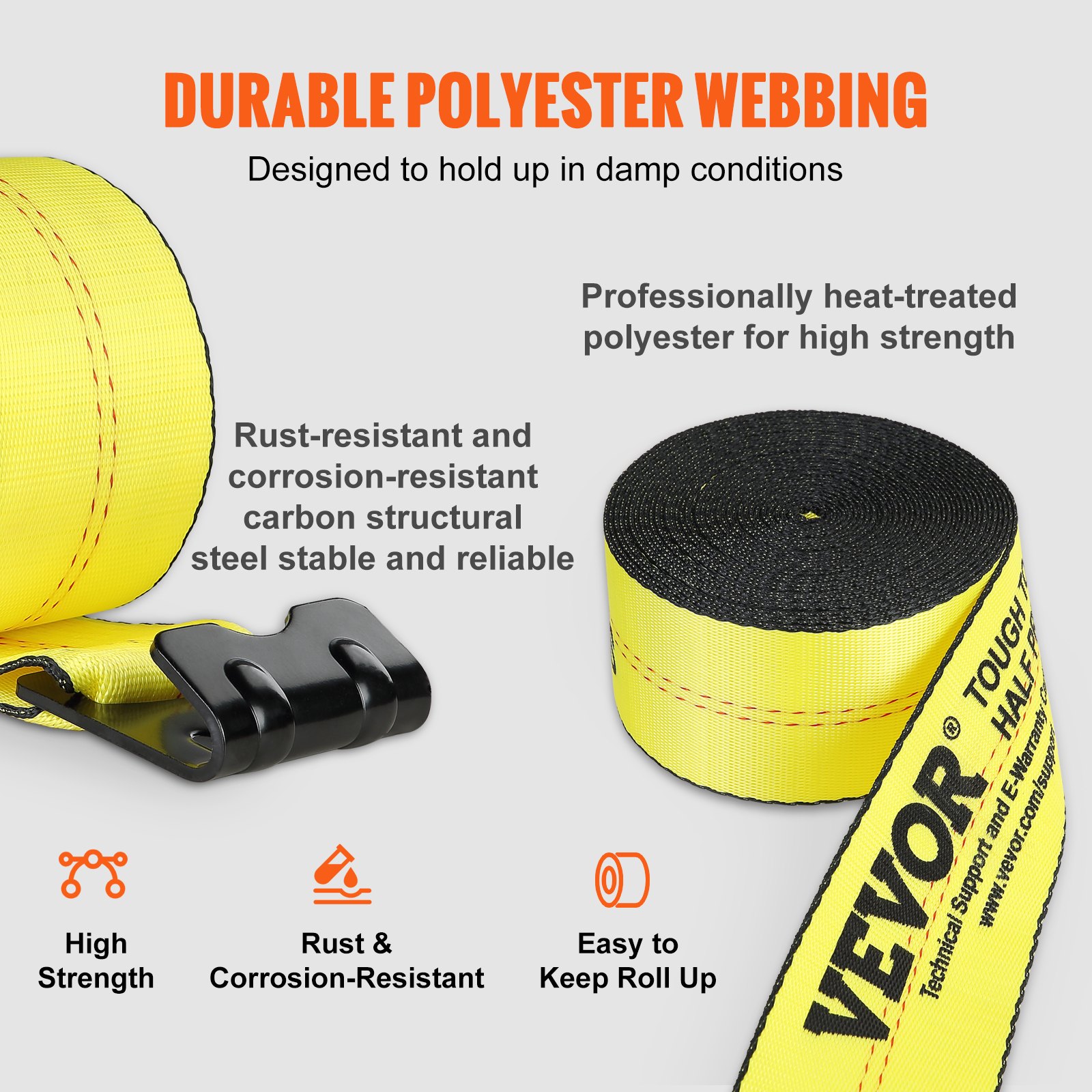 VEVOR Winch Straps, 4" x 40', 6000, lbs Load Capacity Yellow (10 Pack) Manual - Image 3