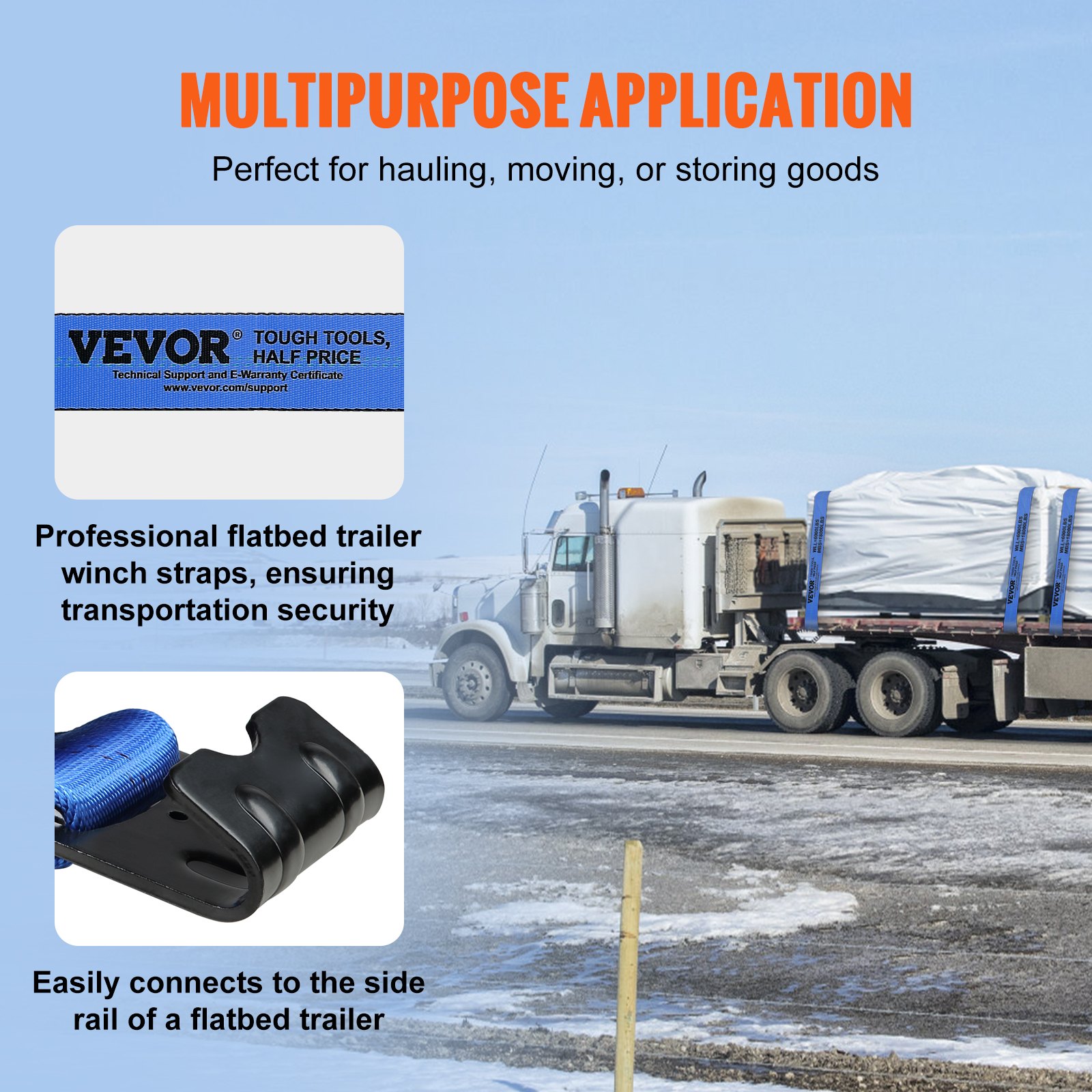 VEVOR Winch Straps, 4" x 30', 6000, lbs Load Capacity Blue (10 Pack) Manual - Image 4
