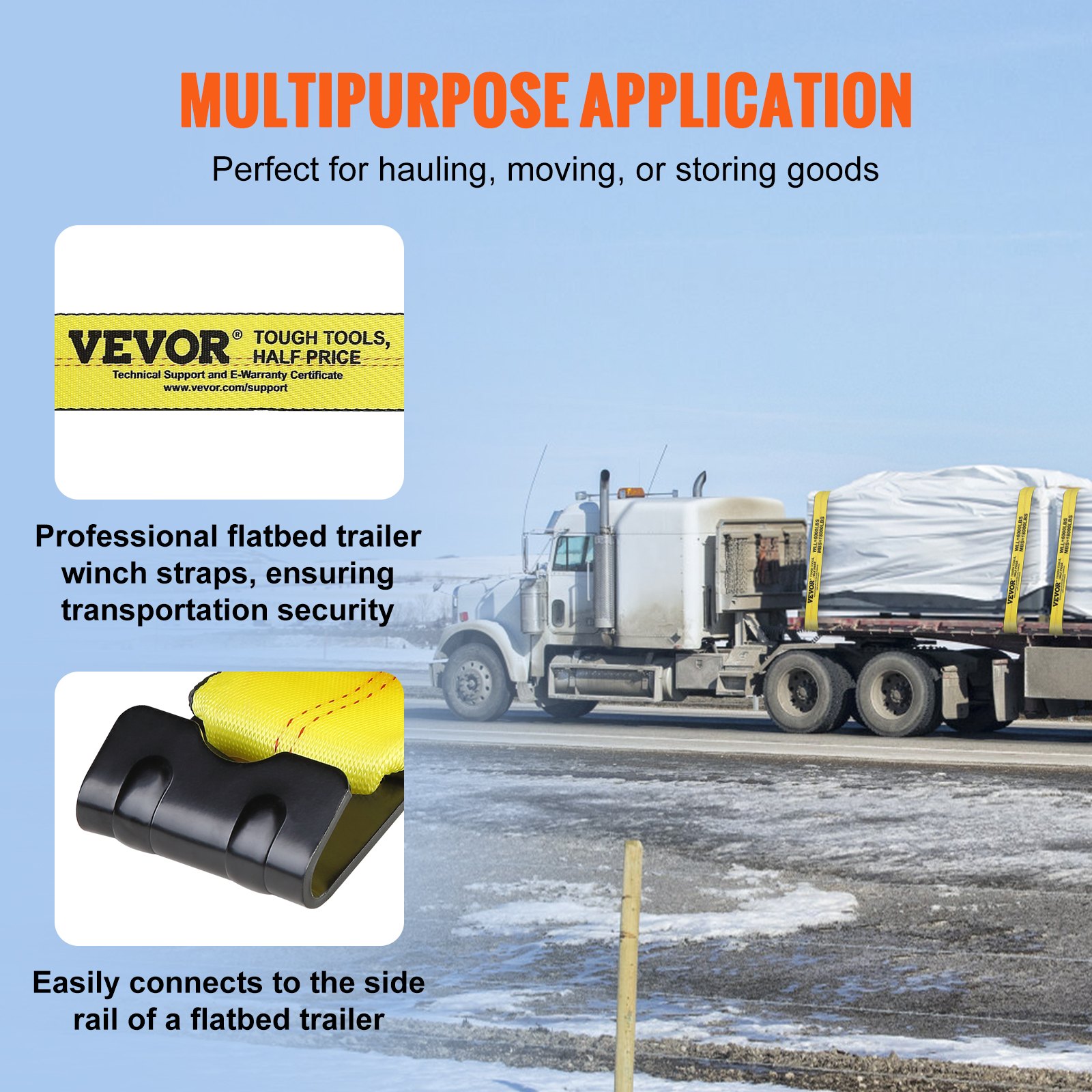 VEVOR Winch Straps, 4" x 40', 6000, lbs Load Capacity Yellow (10 Pack) Manual - Image 4