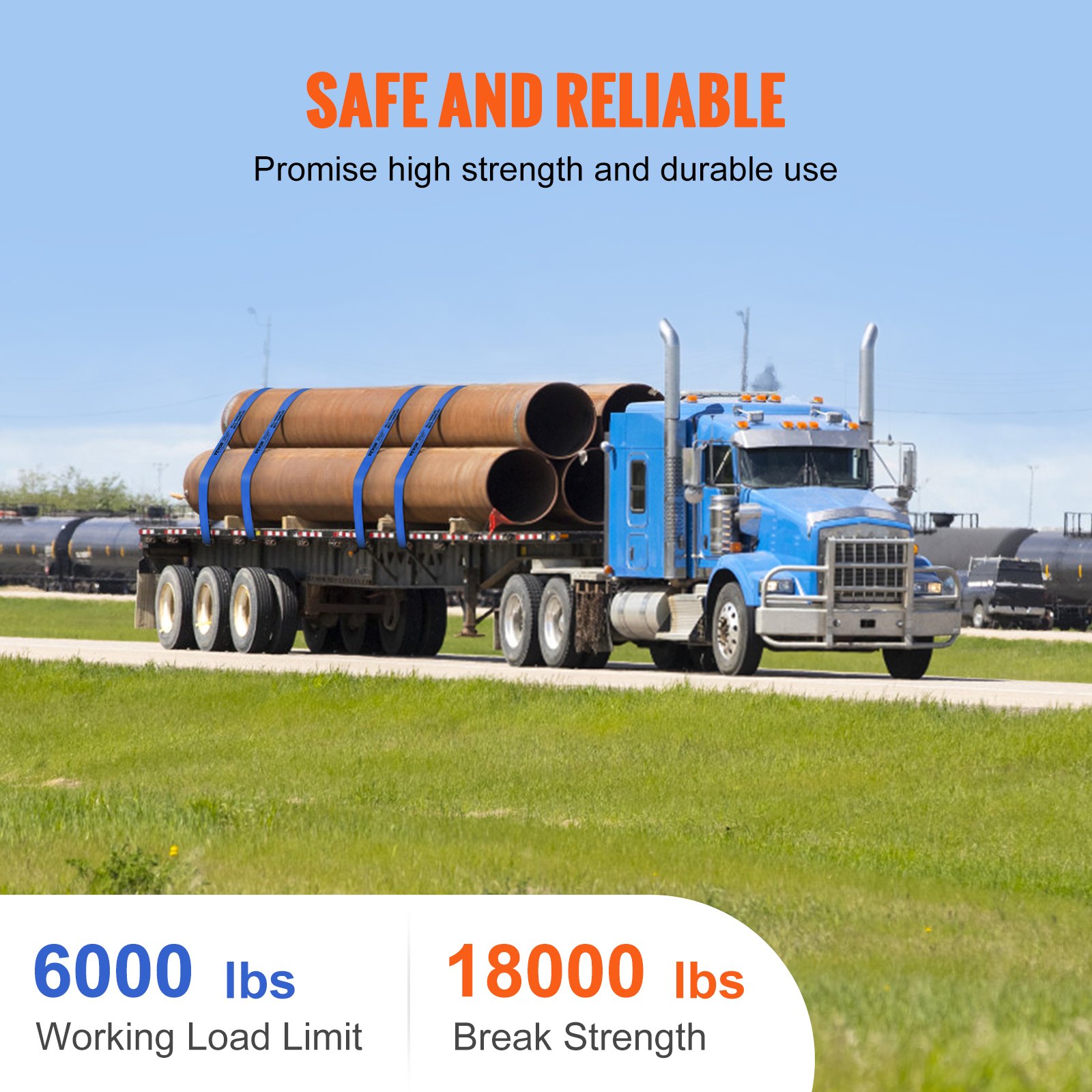 VEVOR Winch Straps, 4" x 30', 6000, lbs Load Capacity Blue (10 Pack) Manual - Image 5