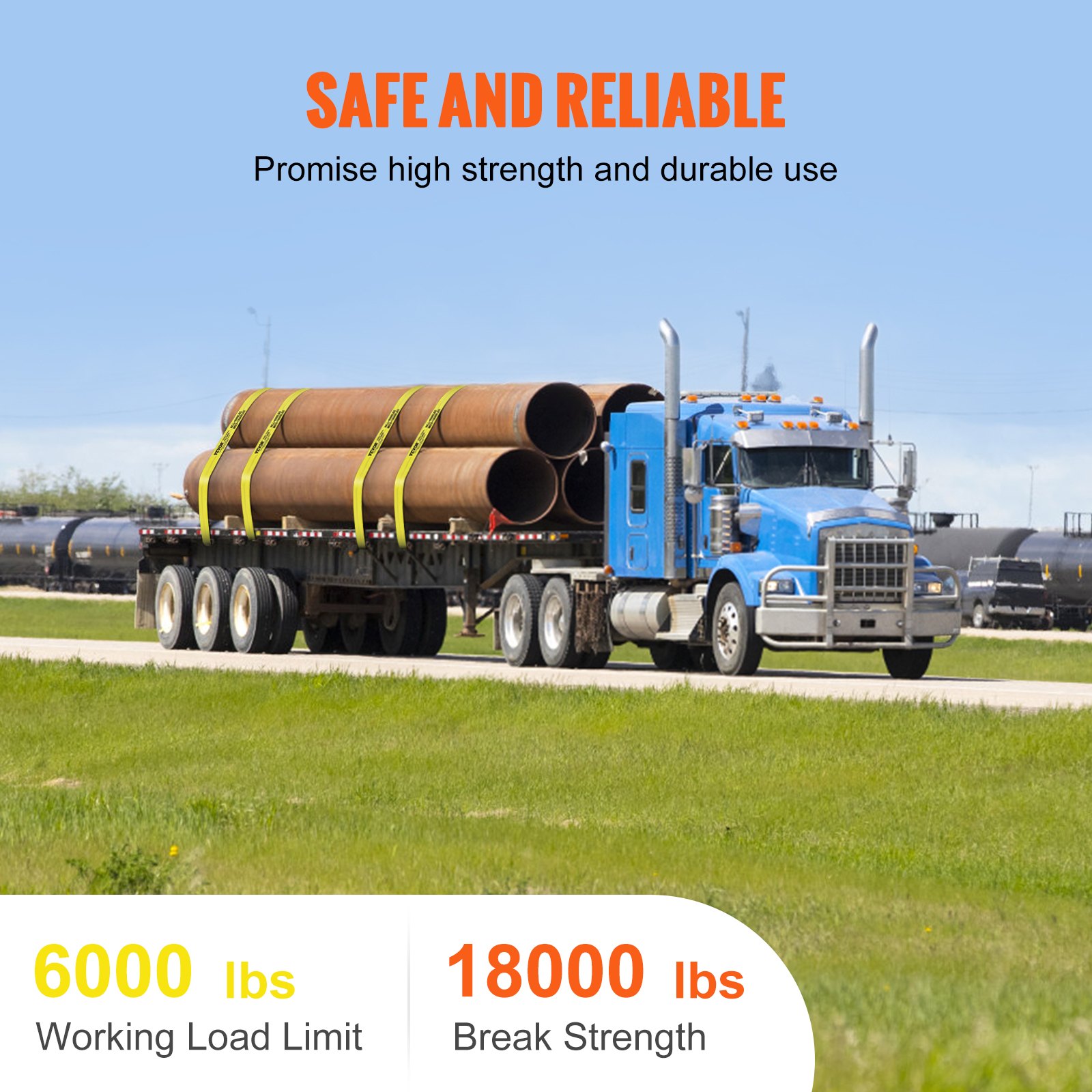 VEVOR Winch Straps, 4" x 40', 6000, lbs Load Capacity Yellow (10 Pack) Manual - Image 5
