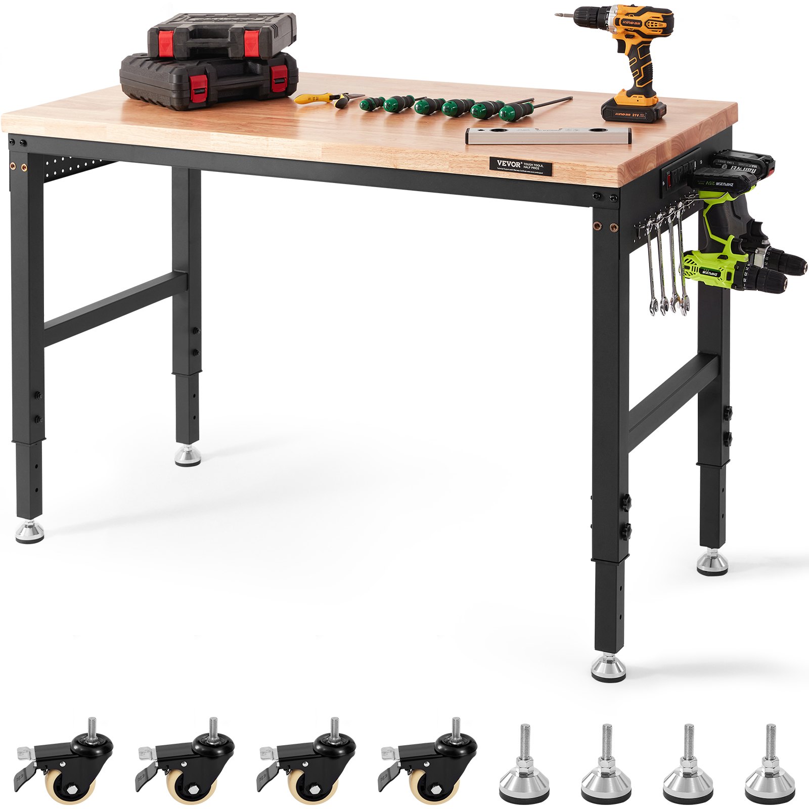 VEVOR justerbart arbejdsbord, 48" LX 24" W garagebord med universalhjul Manual