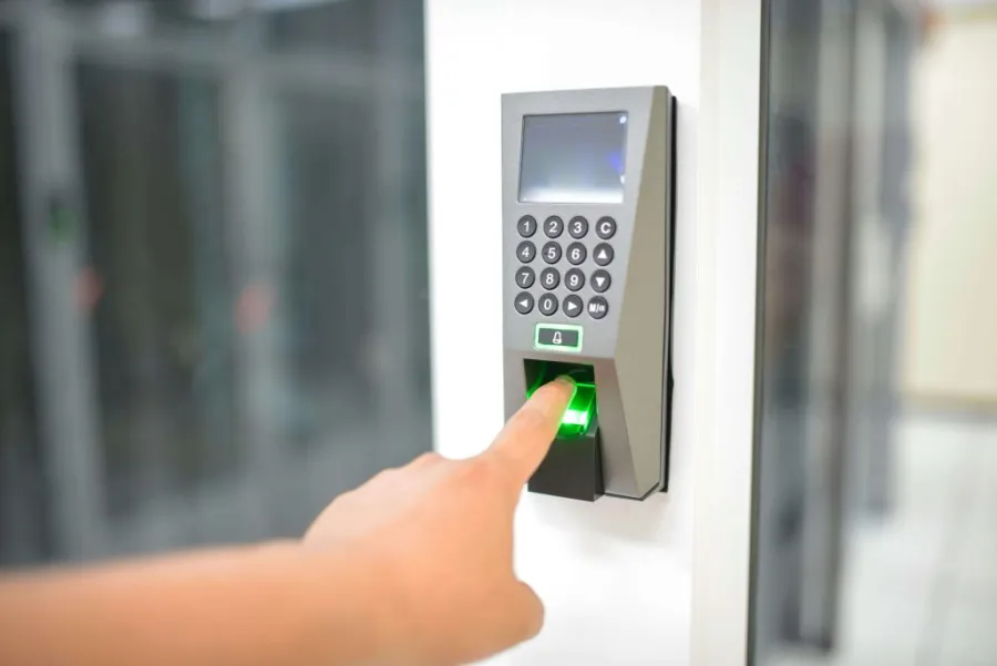 Keyless door lock with fingerprint sensor.