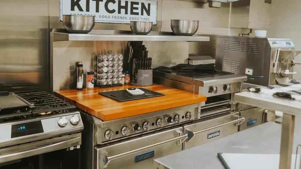 Stove and kitchen appliances.