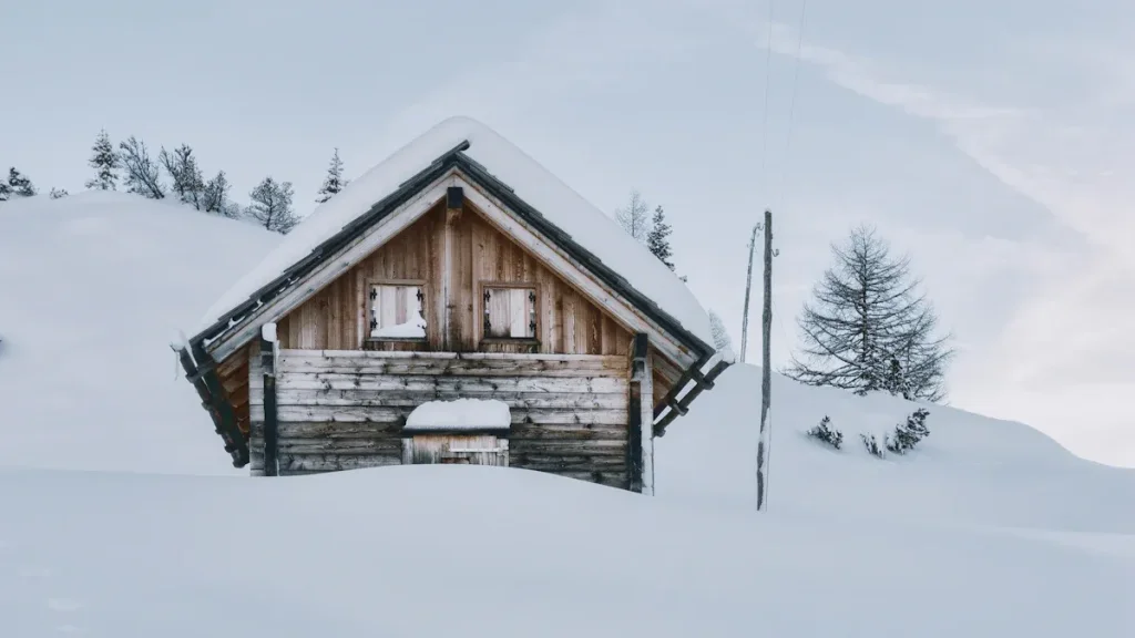 Shed covered in snow