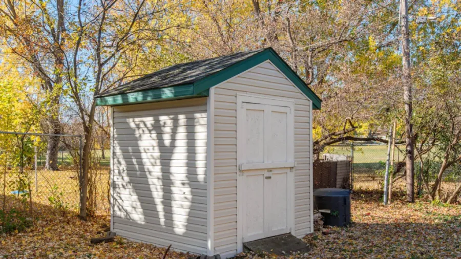 A small shed in the backyard