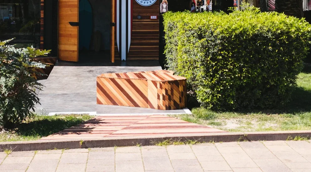 Concrete patio in front of a coffee shop