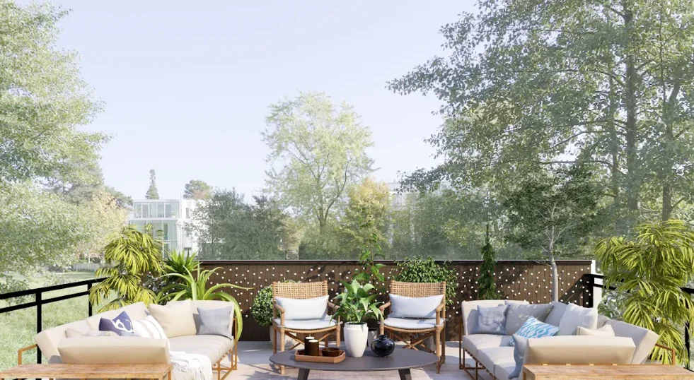 Roofless gazebo with chairs and sofas