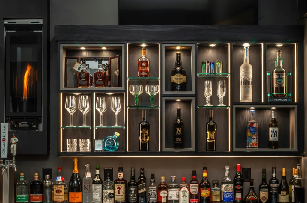 Collection of drinks in home bar