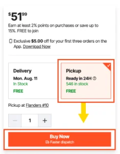 Step 2 Select Pickup option and order